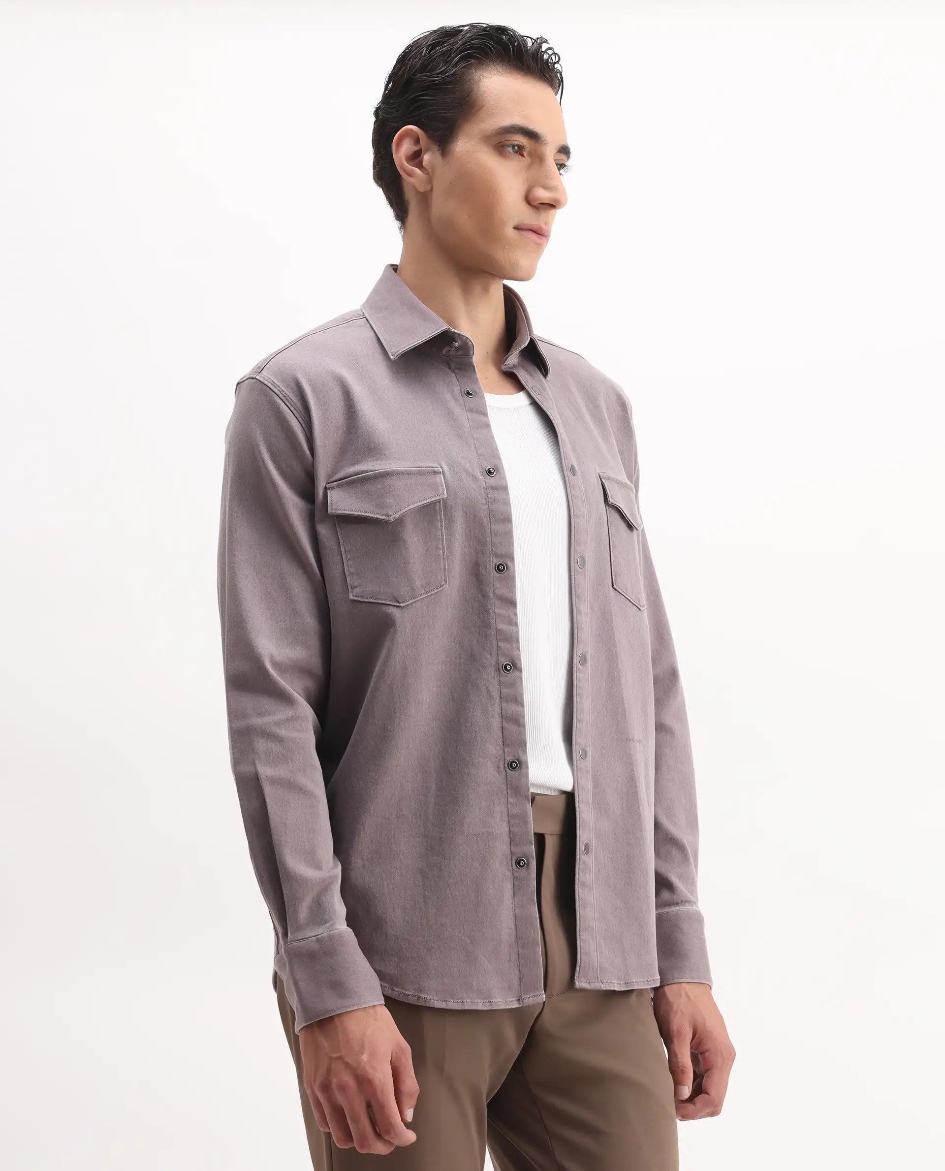 Rare Rabbit Men's Xenor 25 Dusky Purple Cotton Plain Regular Fit Full Sleeve Collared Shirt