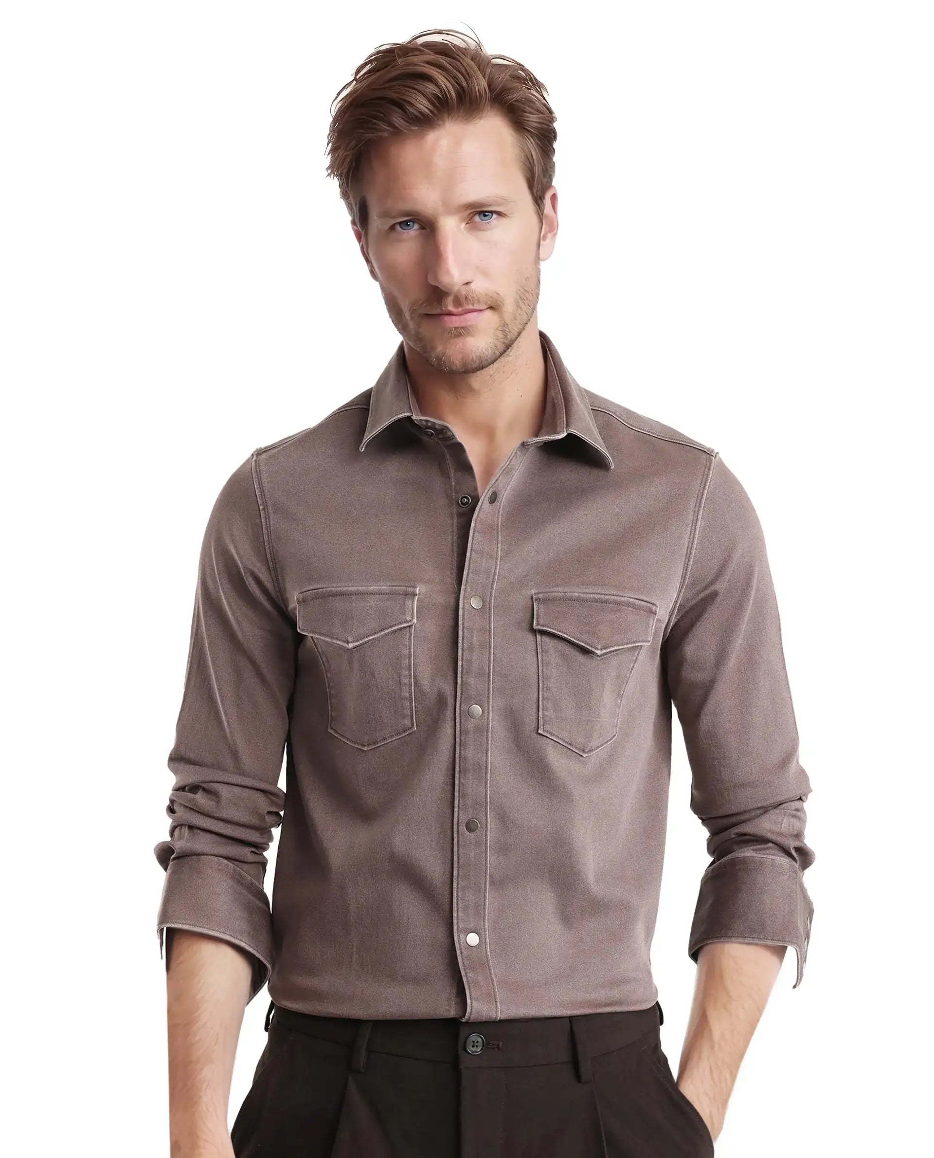 Rare Rabbit Men Xenor Brown Full Sleeve Collared Neck Button Closure Plain Shirt