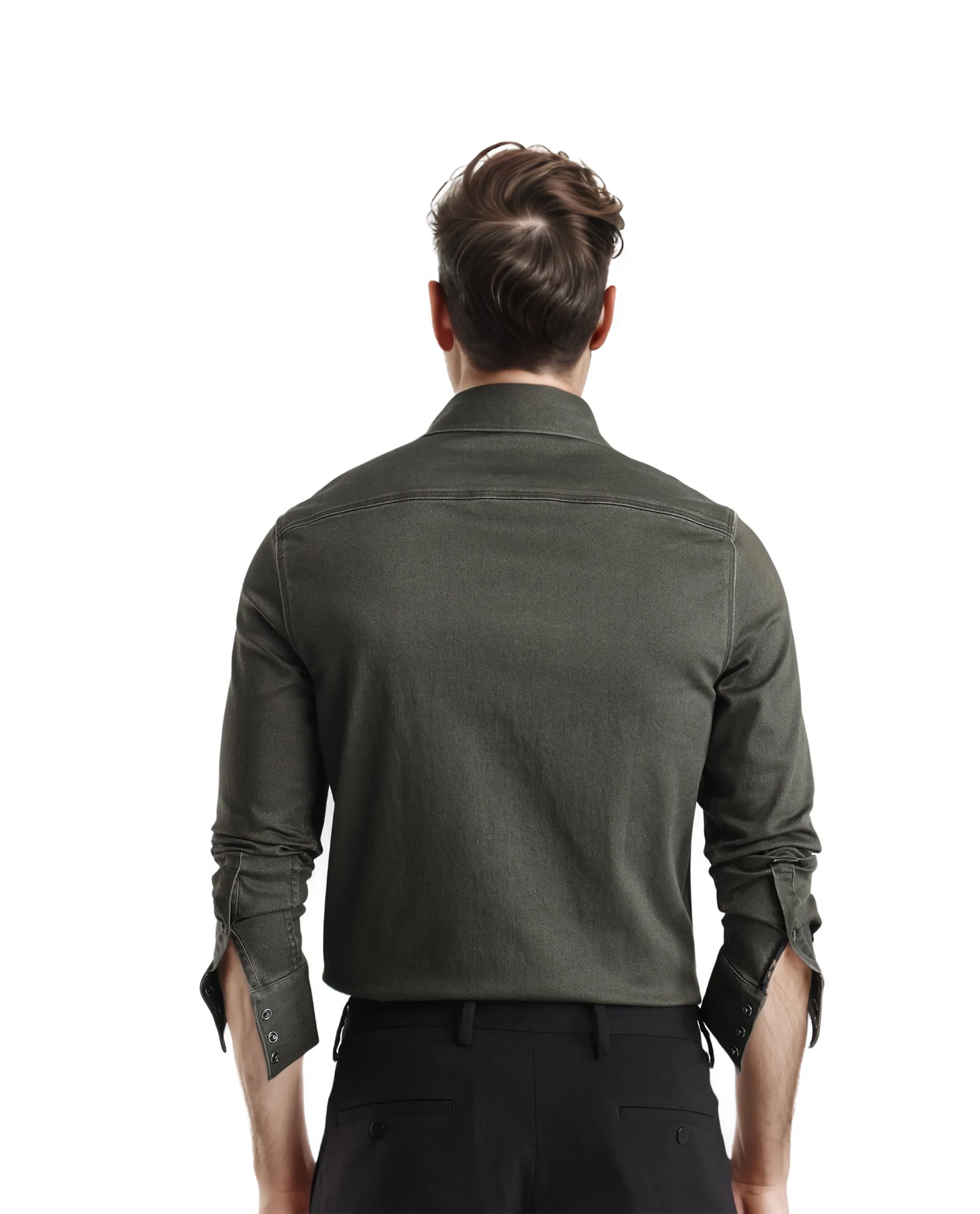 Rare Rabbit Men Xenor Olive Full Sleeve Collared Neck Plain Shirt