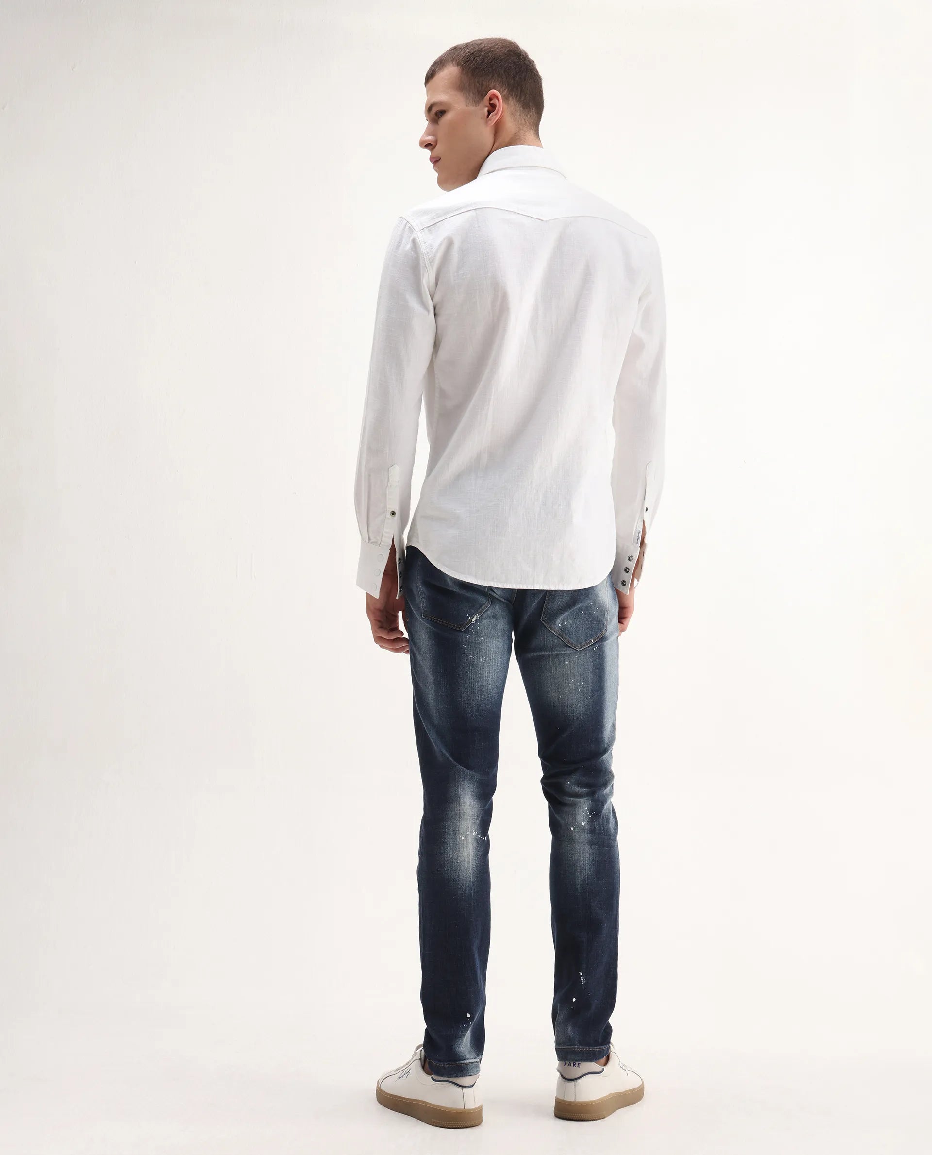 Rare Rabbit Men's Xian Blue Cotton Blend Plain Hawk Slim Fit Jeans