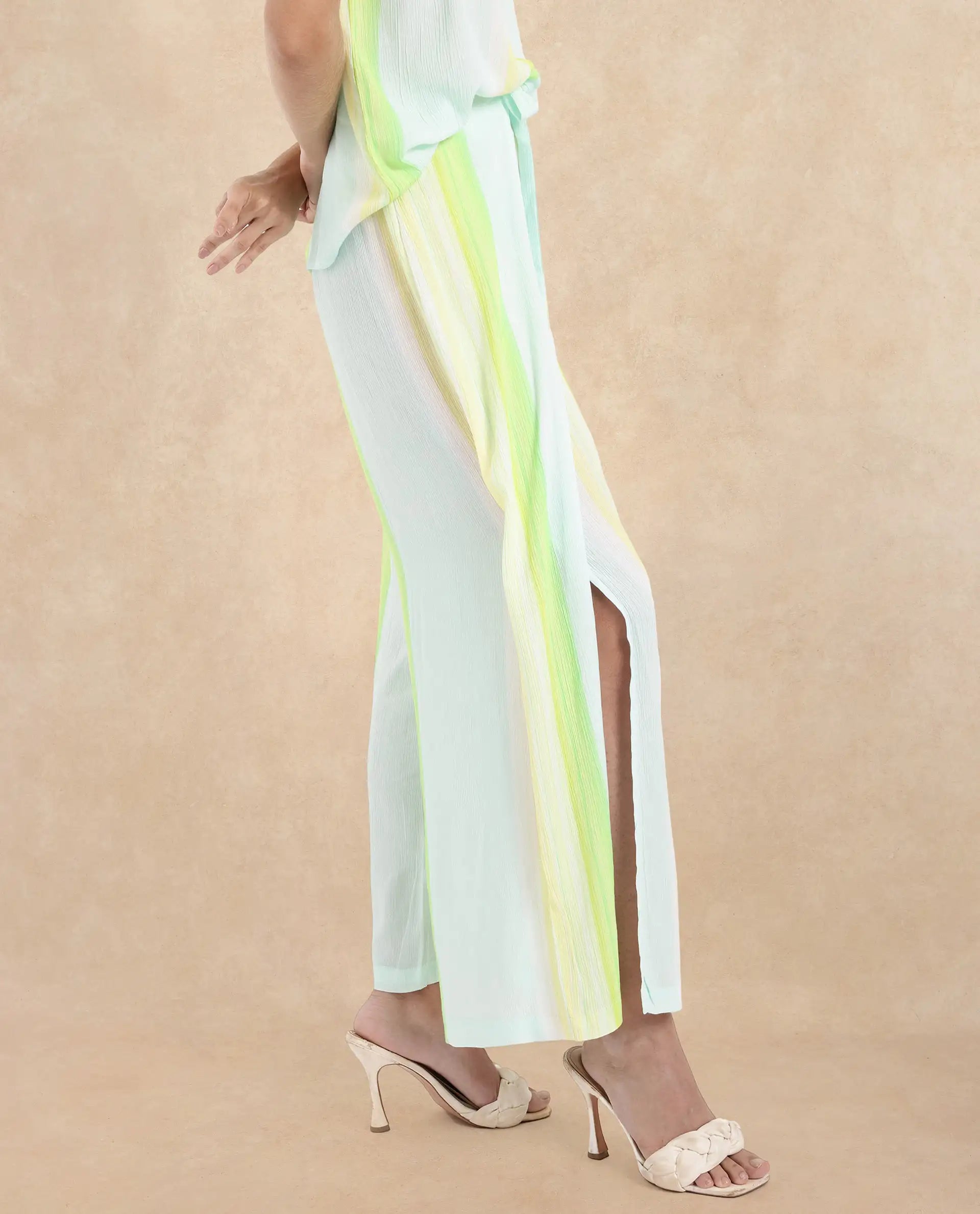 Rareism Women Yadot-B Multi Tie-Up Closure Wide Fit Ankle Length Broad Stripes Trouser