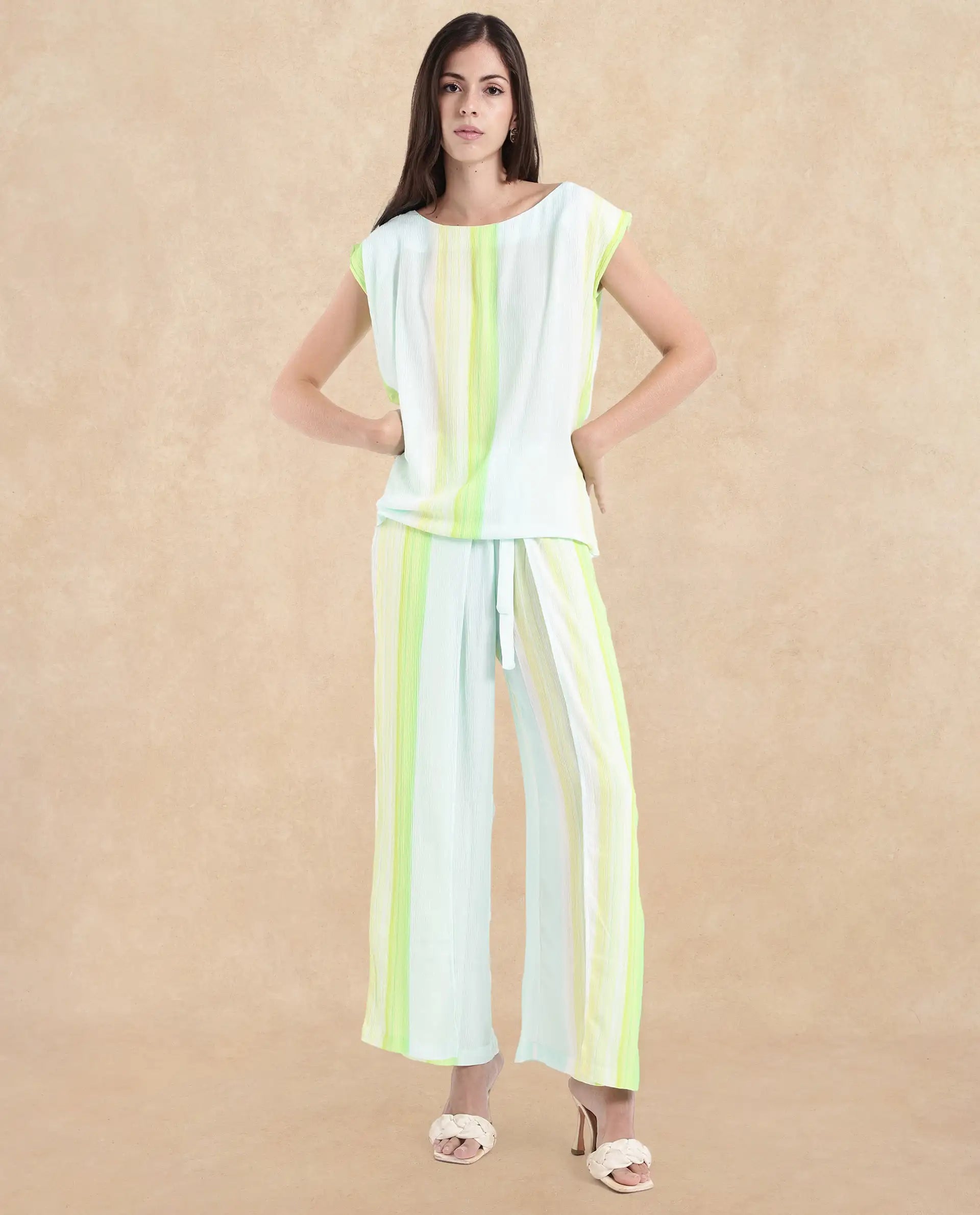 Rareism Women Yadot-T Multi Sleeveless Crew Neck Boxy Fit Broad Stripes Top