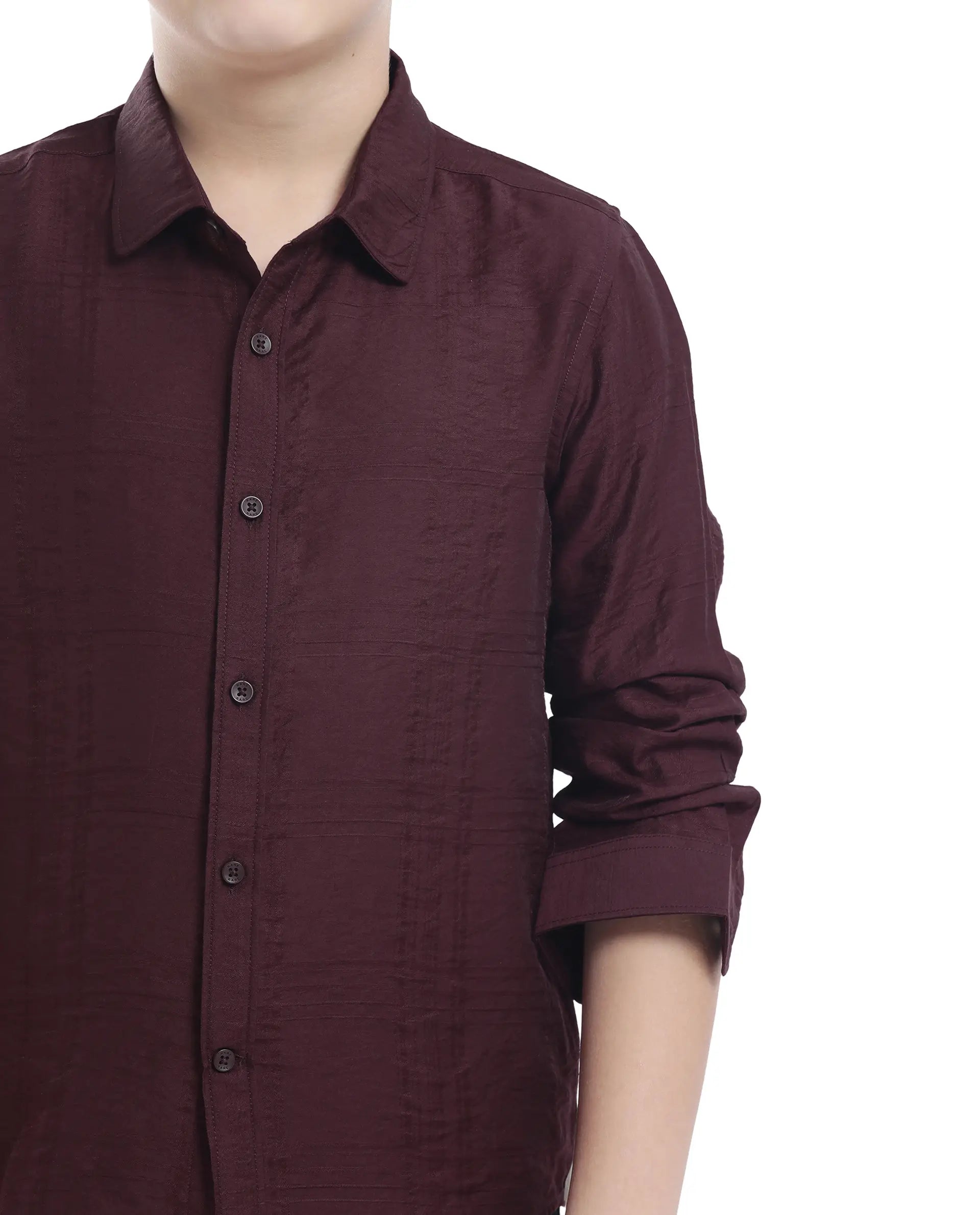 Rare Ones Kids Yard Maroon Viscose Blend Full Sleeve Button Solid Regular Fit Shirt