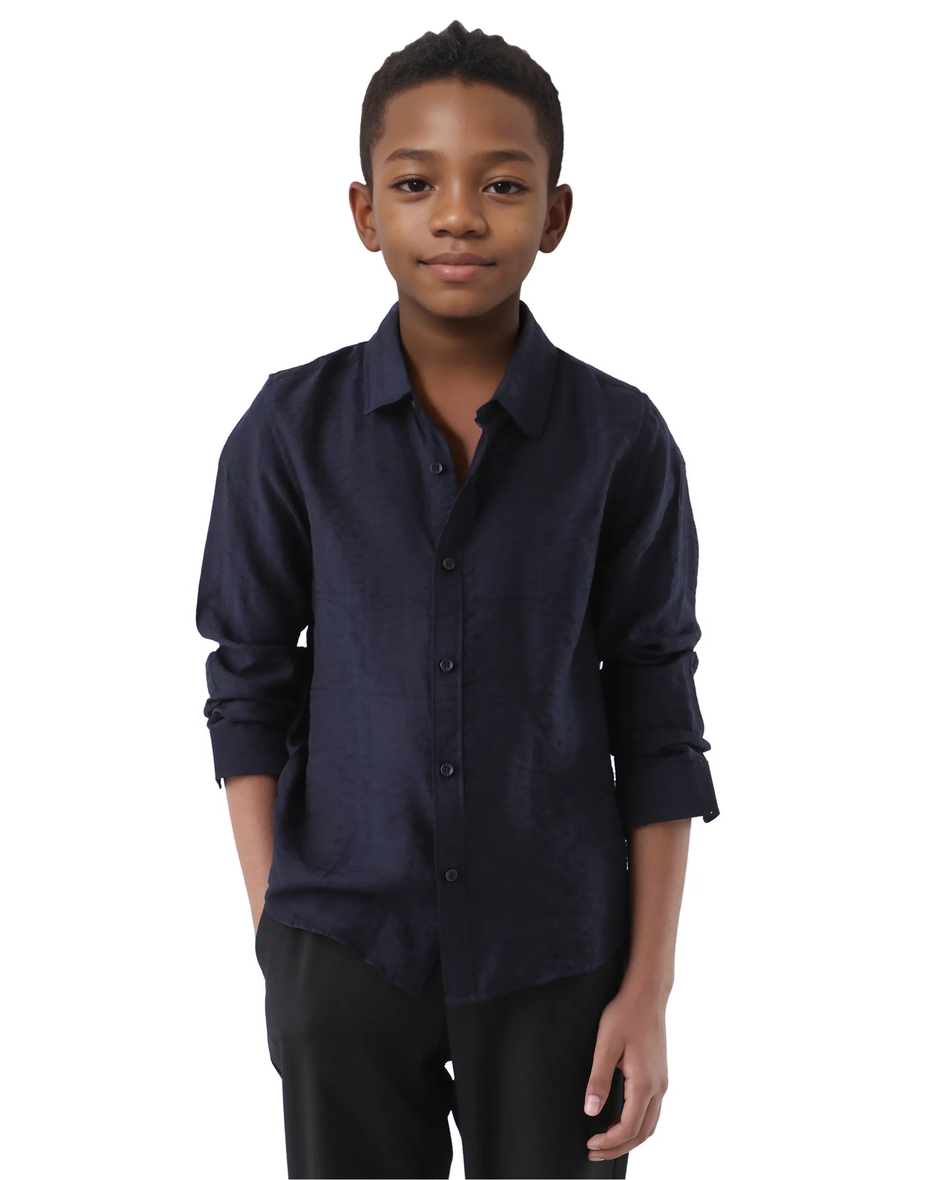 Rare Ones Kids Yard Navy Viscose Blend Full Sleeve Button Solid Regular Fit Shirt