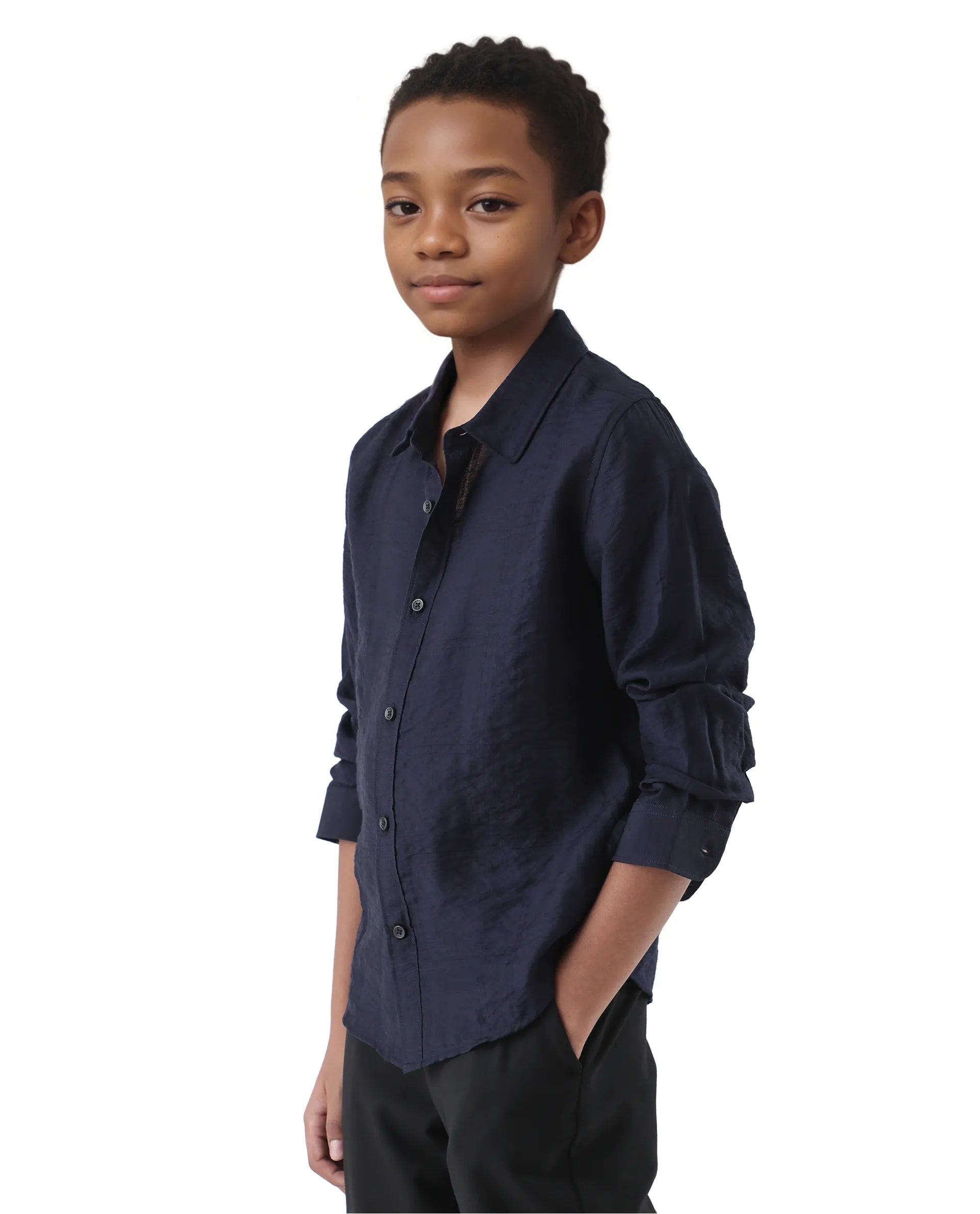Rare Ones Kids Yard Navy Viscose Blend Full Sleeve Button Solid Regular Fit Shirt