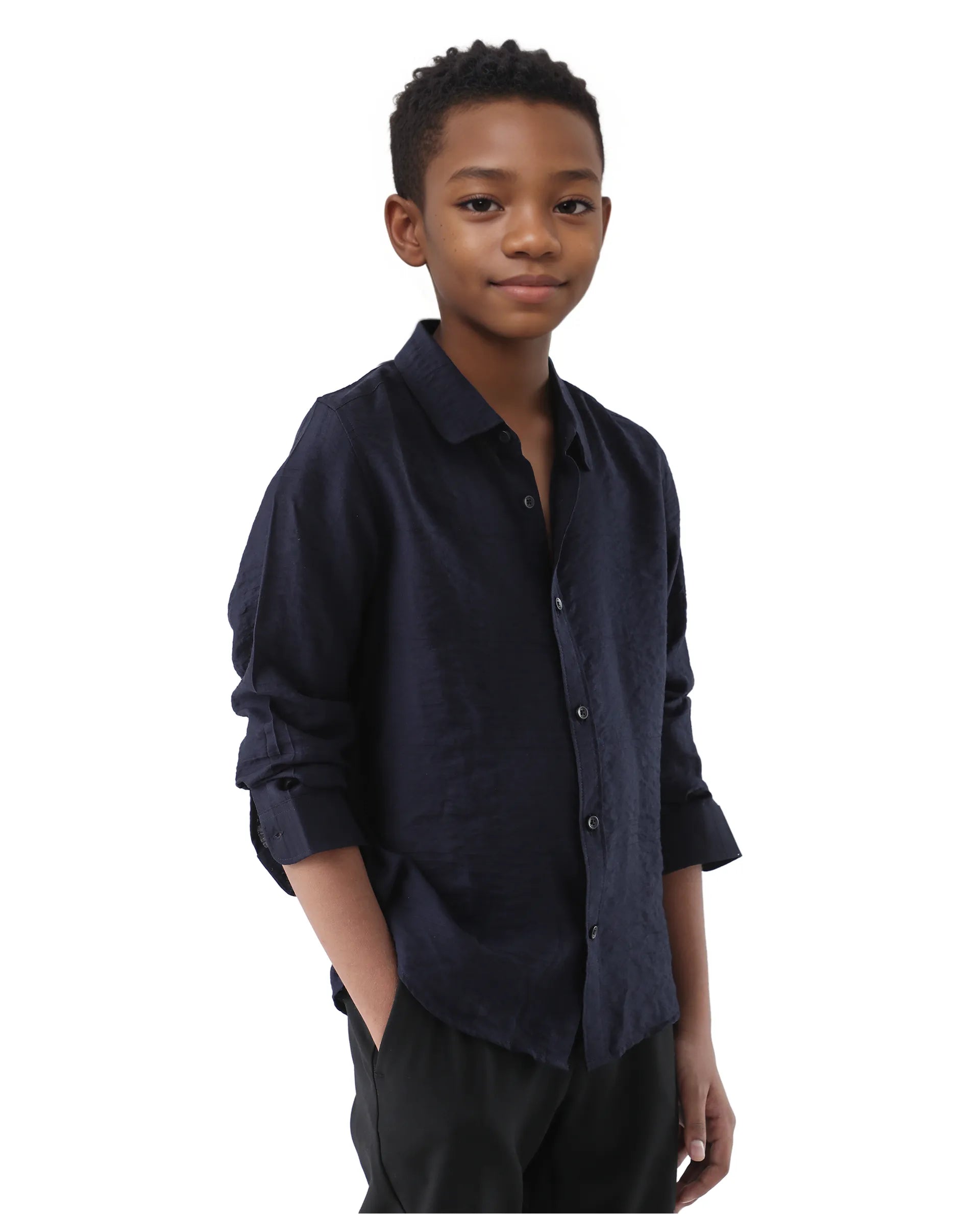 Rare Ones Kids Yard Navy Viscose Blend Full Sleeve Button Solid Regular Fit Shirt