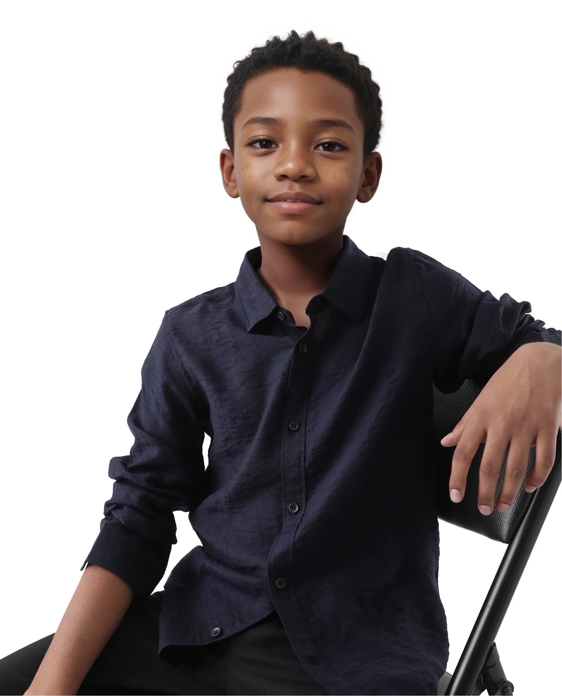 Rare Ones Kids Yard Navy Viscose Blend Full Sleeve Button Solid Regular Fit Shirt