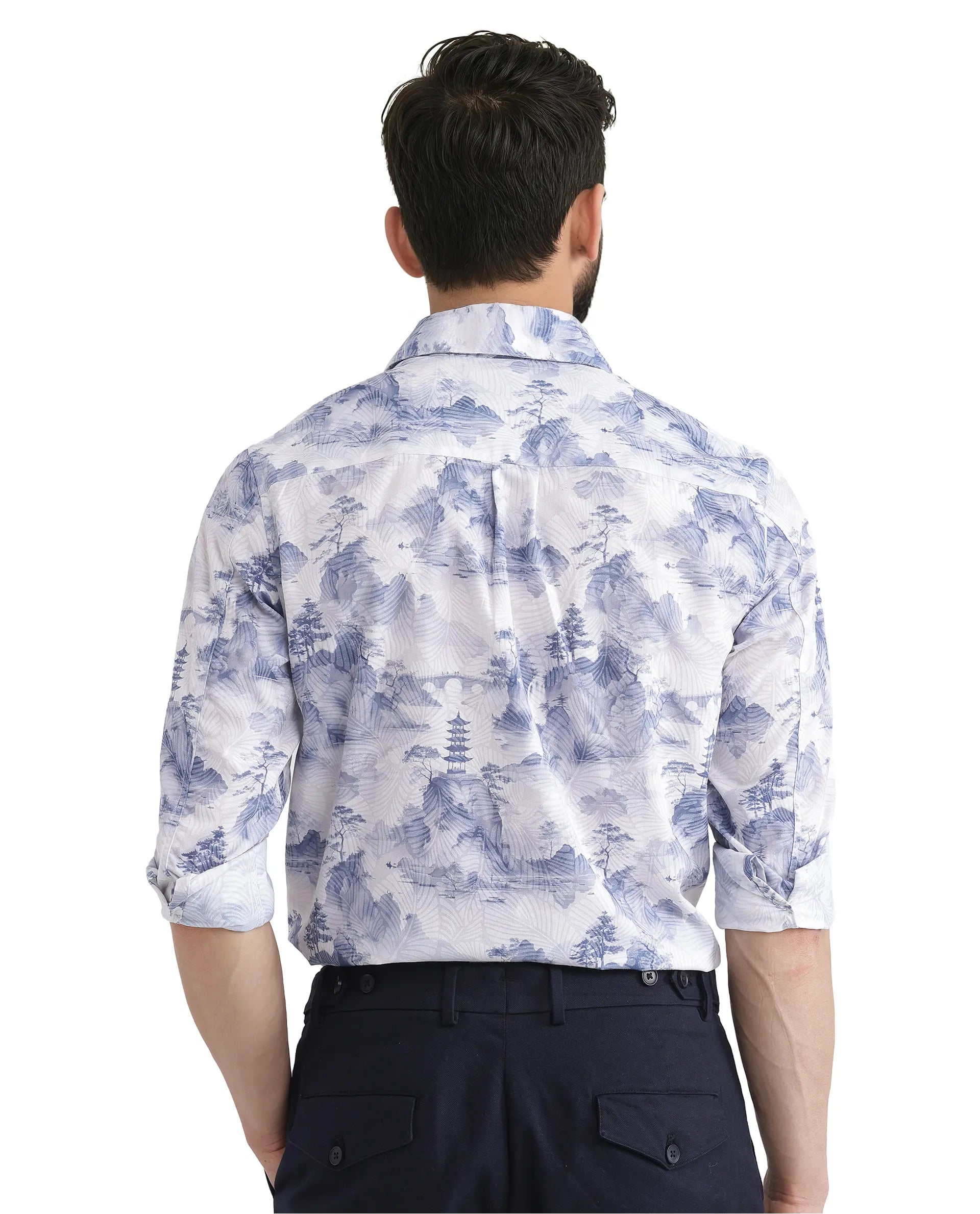 Rare Rabbit Men's Yashi Off-white Cotton Fabric Full Sleeve Regular Collared Button Closure Abstract Print Shirt