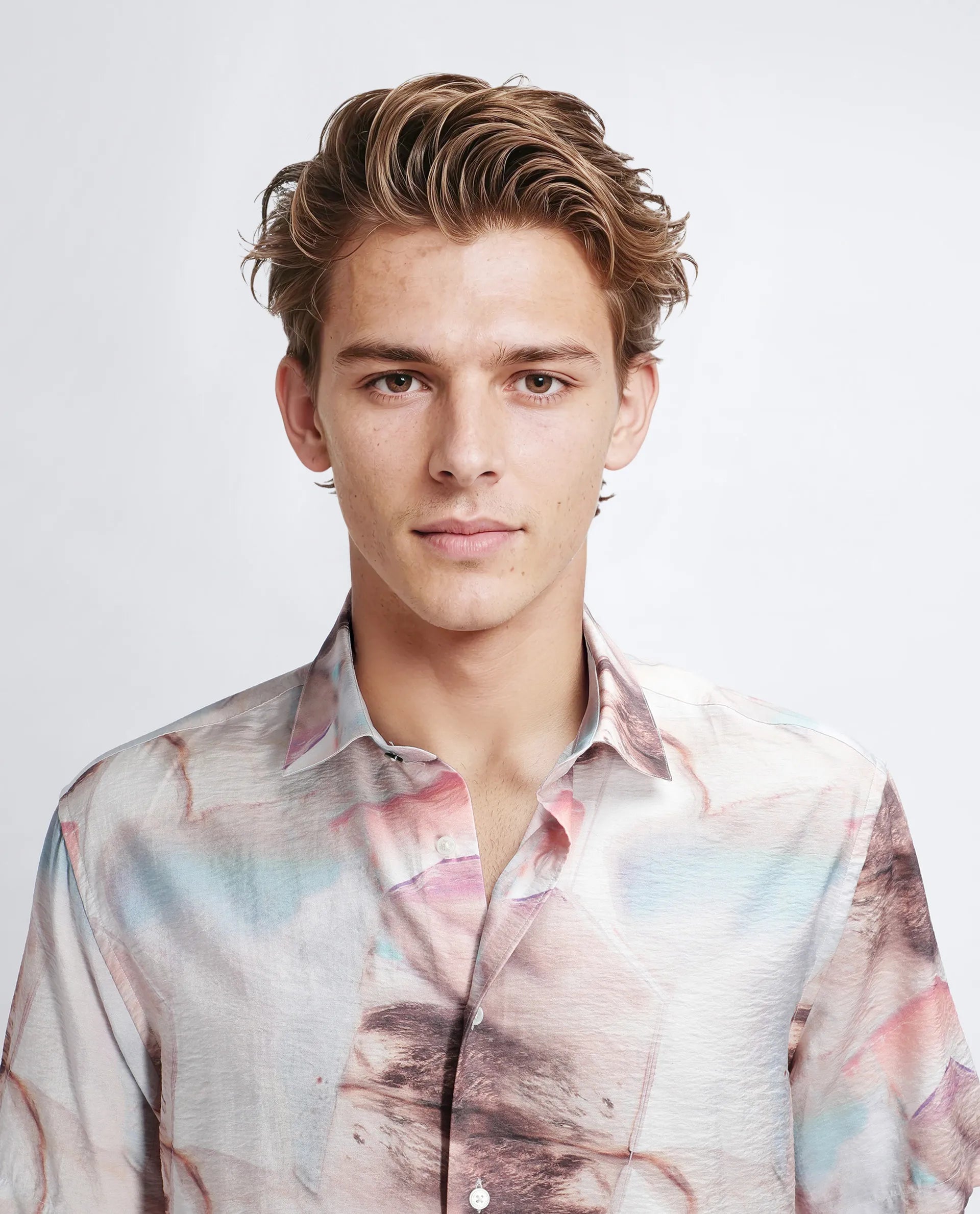 Rare Rabbit Men's Yat Beige Cotton Abstract Print Relaxed Fit Half Sleeve Collared Shirt