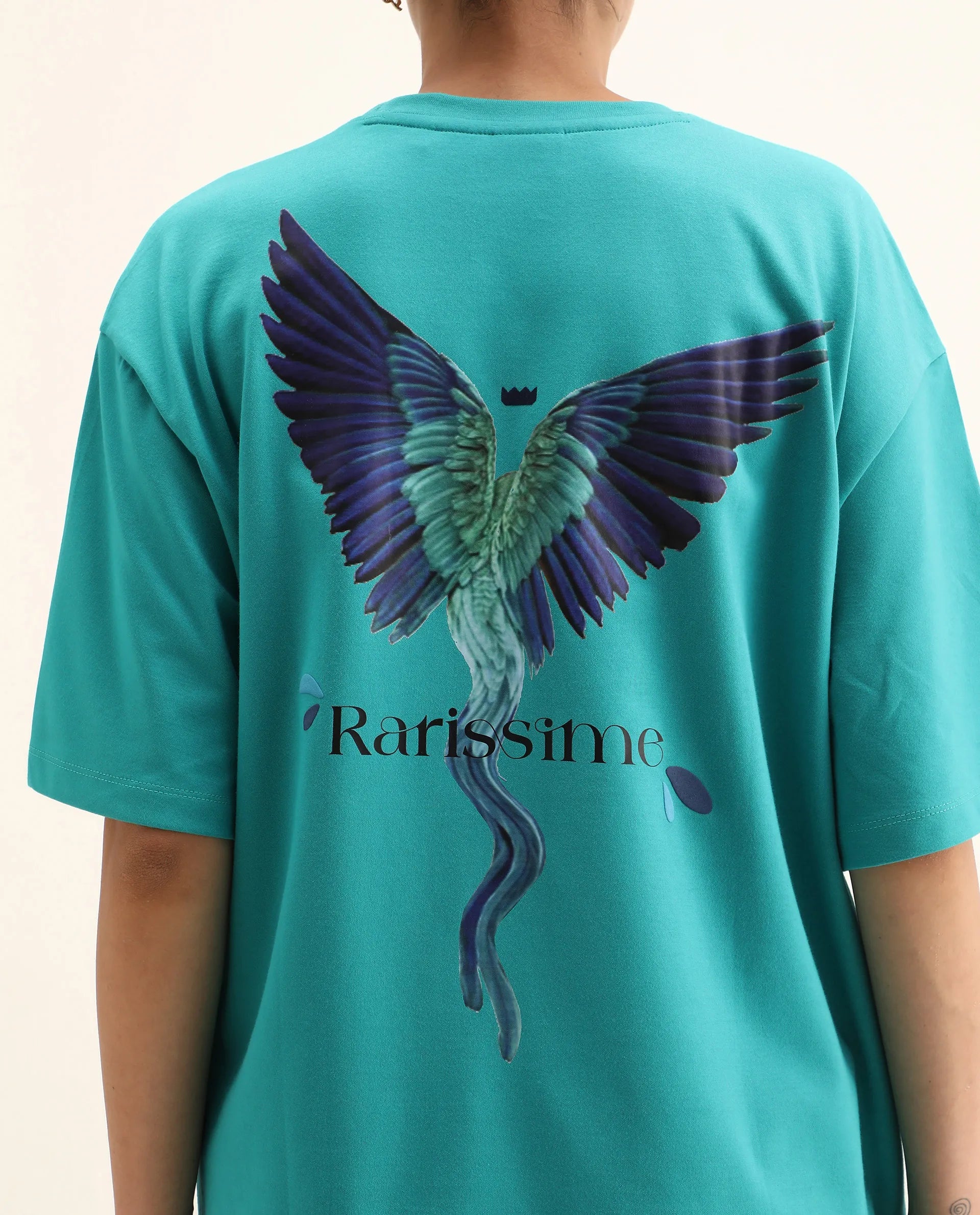 Rareism Women's Yeez Teal Cotton Blend Crew Neck Graphic Print Oversized T-Shirt