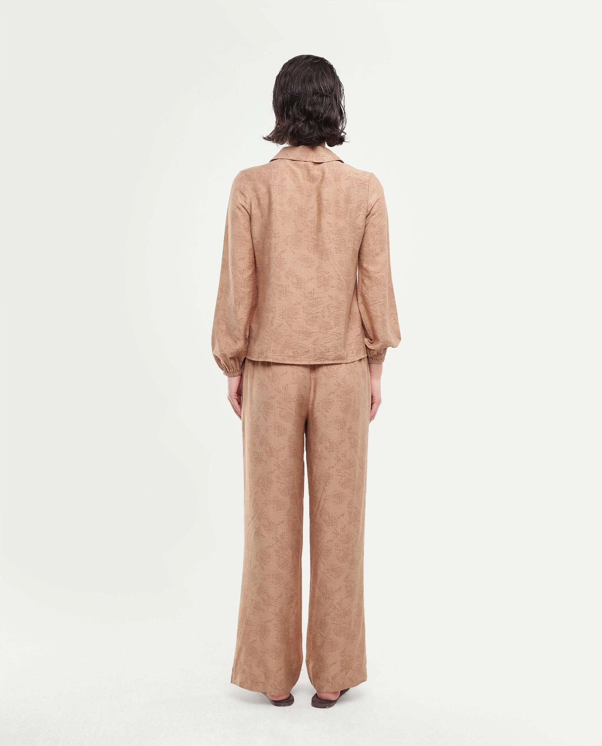 Rareism Women's Yev-B Light Brown Floral Viscose Blend Wide Leg Regular Trouser