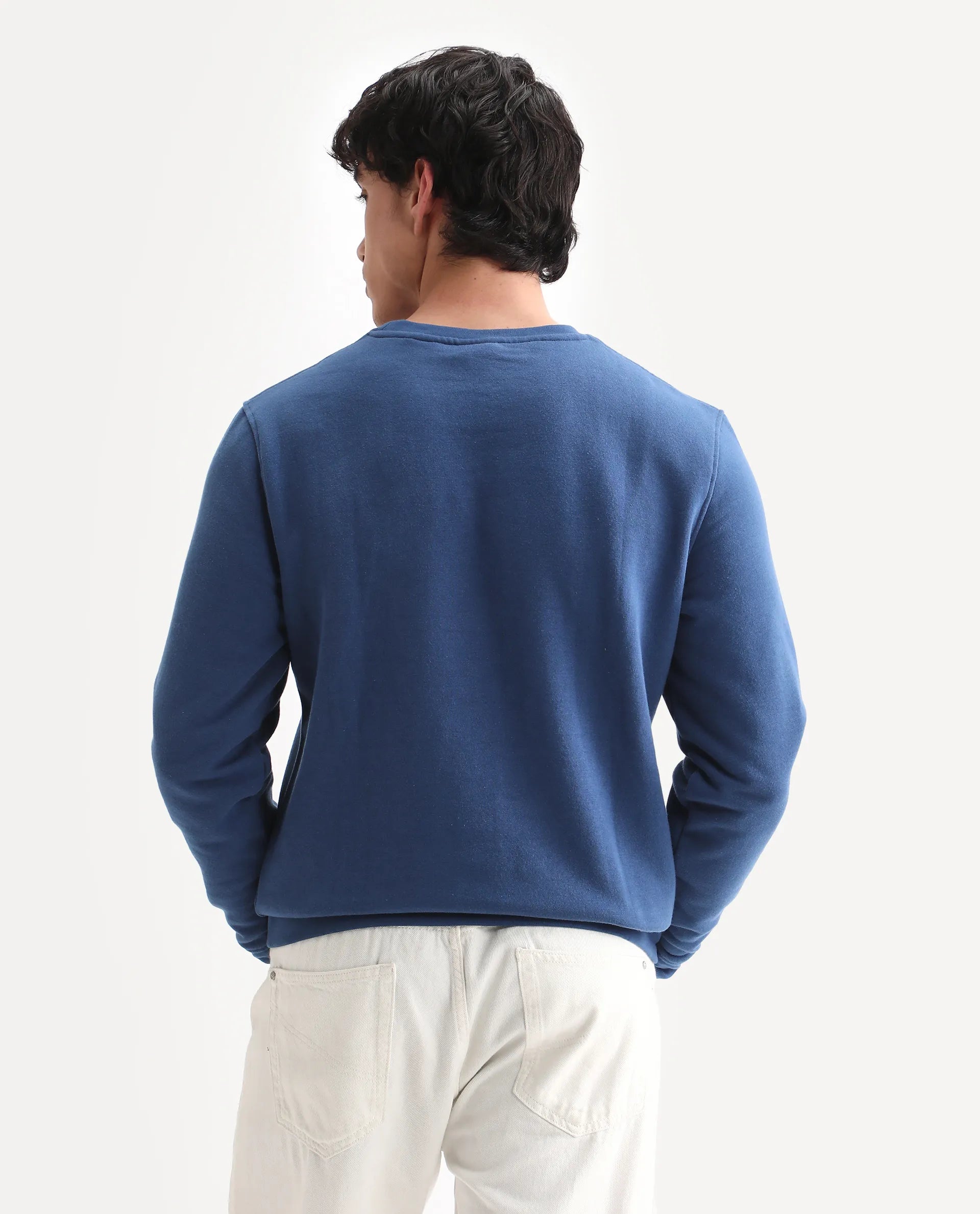 Rare Rabbit Men's Yevs Dark Blue Cotton Graphic Print Regular Fit Full Sleeve Crew Neck Sweatshirt