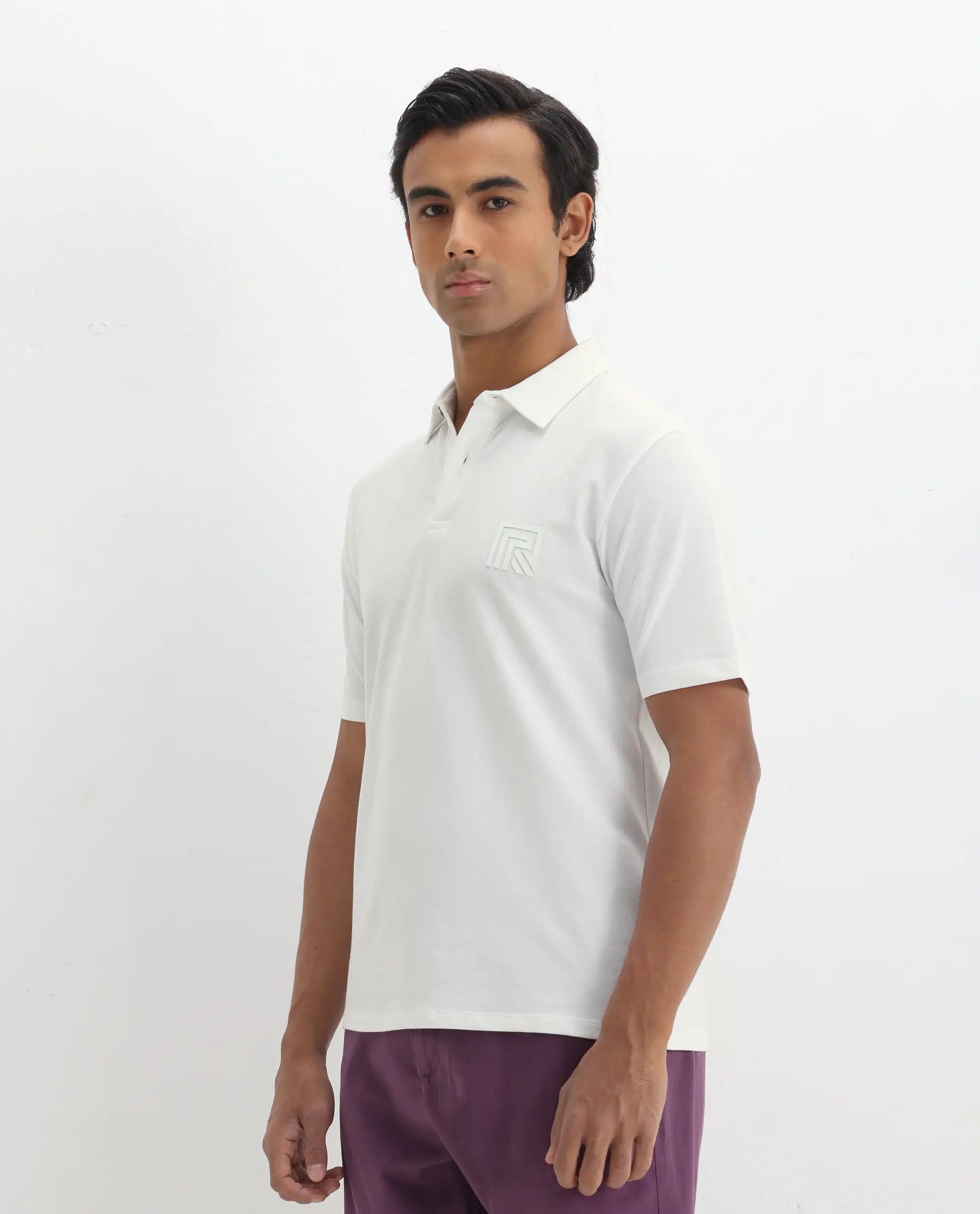 Rare Rabbit Men's Yobo White Plain Regular Fit Half Sleeve Polo
