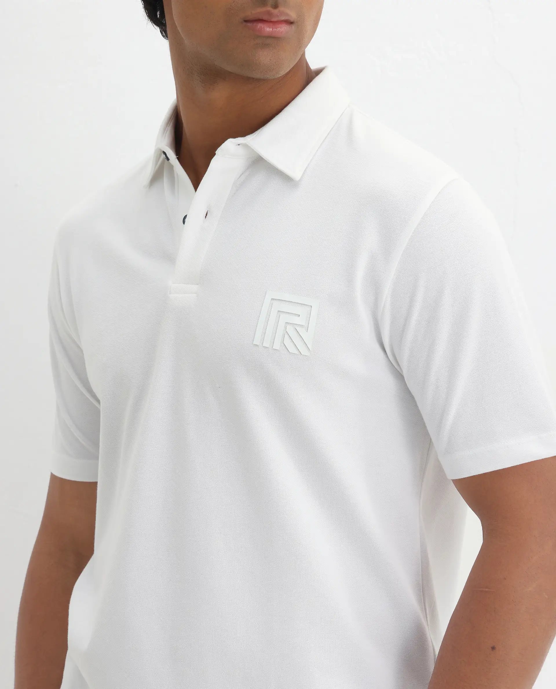 Rare Rabbit Men's Yobo White Plain Regular Fit Half Sleeve Polo
