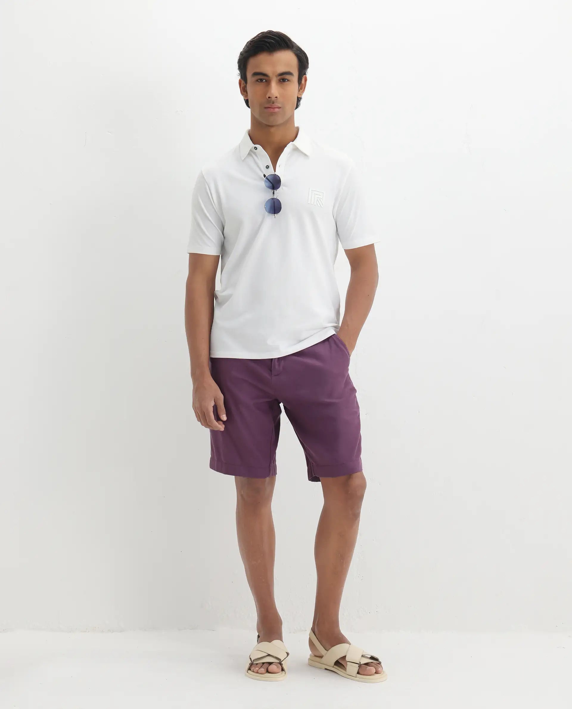 Rare Rabbit Men's Yobo White Plain Regular Fit Half Sleeve Polo