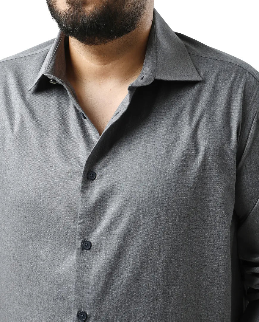 Rare Rabbit Men's Yok Big Dark Grey Cotton Poly Fabric Full Sleeve Spread Collar Button Closure Regular Fit Plain Shirt