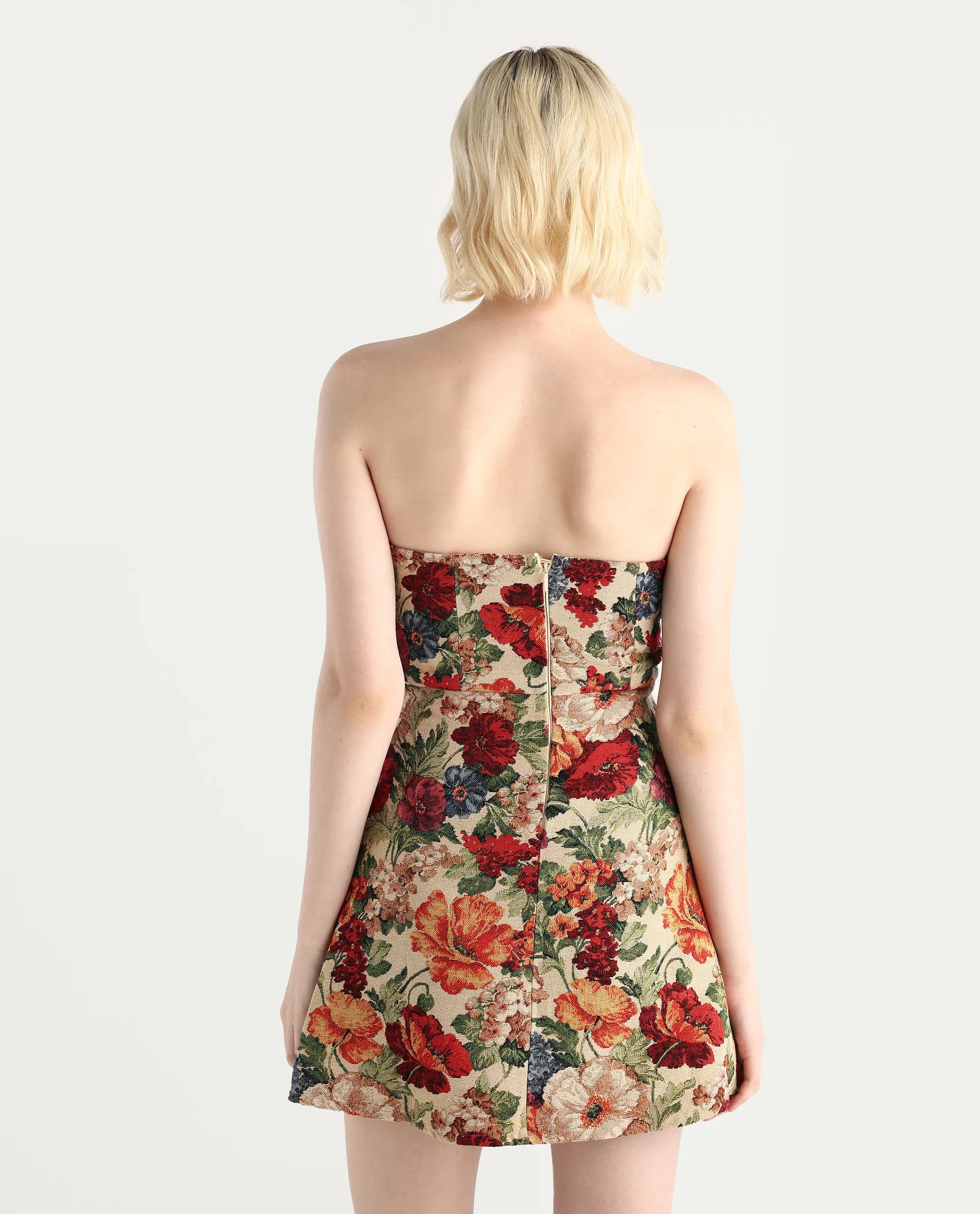 Rareism Women's Yolor - Multi Polyester Blend Tube Neck Jacquard Sleeveless Mini Fit And Flare Dress