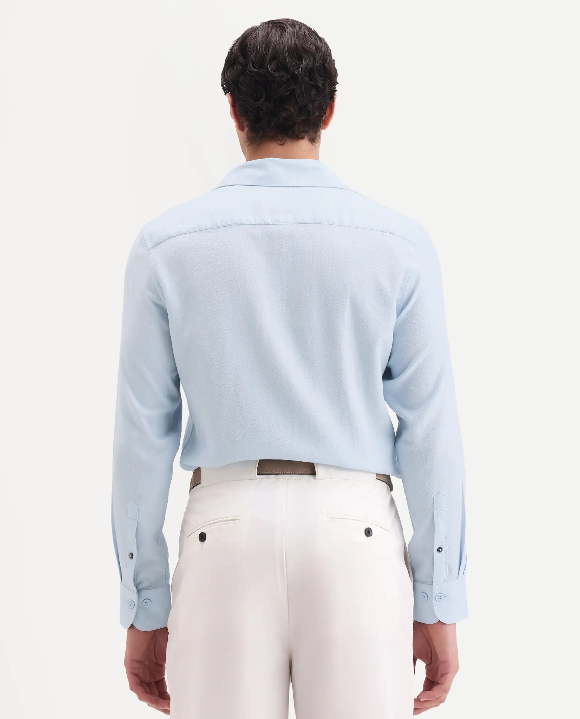 Rare Rabbit Men's Yorp Light Blue Cotton Fabric Full Sleeve Spread Collar Regular Fit Embroidered Shirt