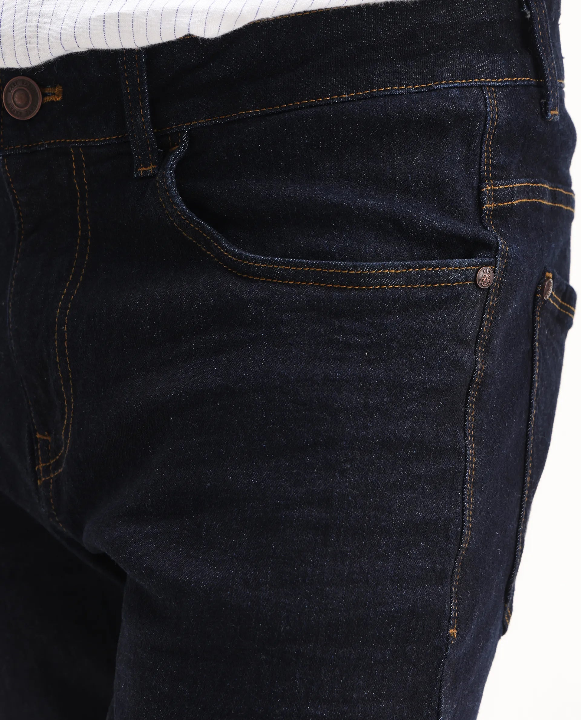 Rare Rabbit Men's Yukto Navy Cotton Plain Hawk Slim Fit Jeans