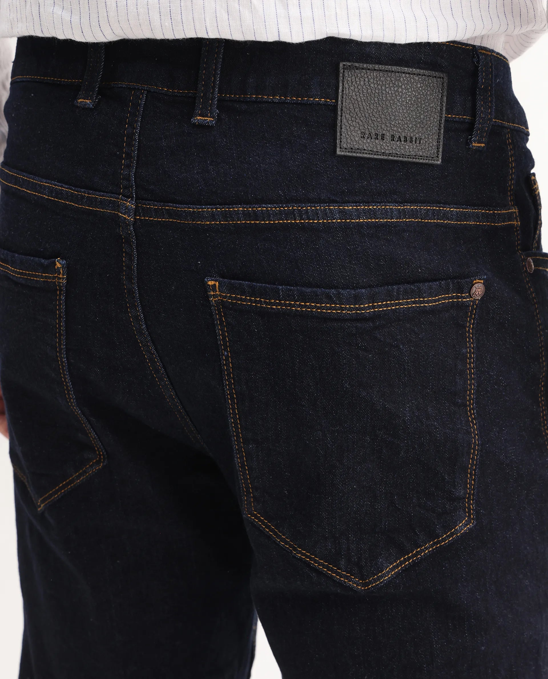 Rare Rabbit Men's Yukto Navy Cotton Plain Hawk Slim Fit Jeans