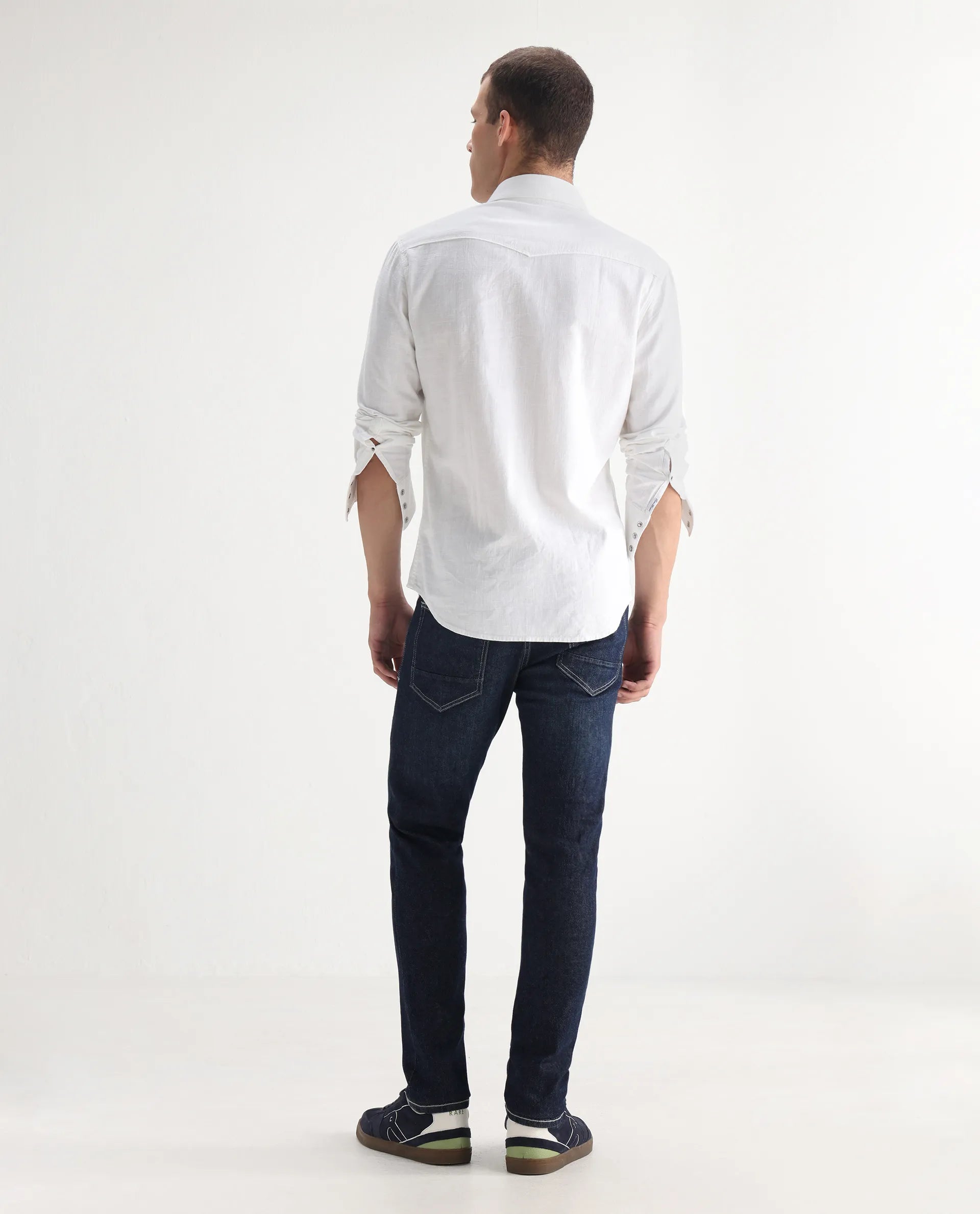 Rare Rabbit Men's Yuri Dark Blue Cotton Plain Hawk Slim Fit Jeans