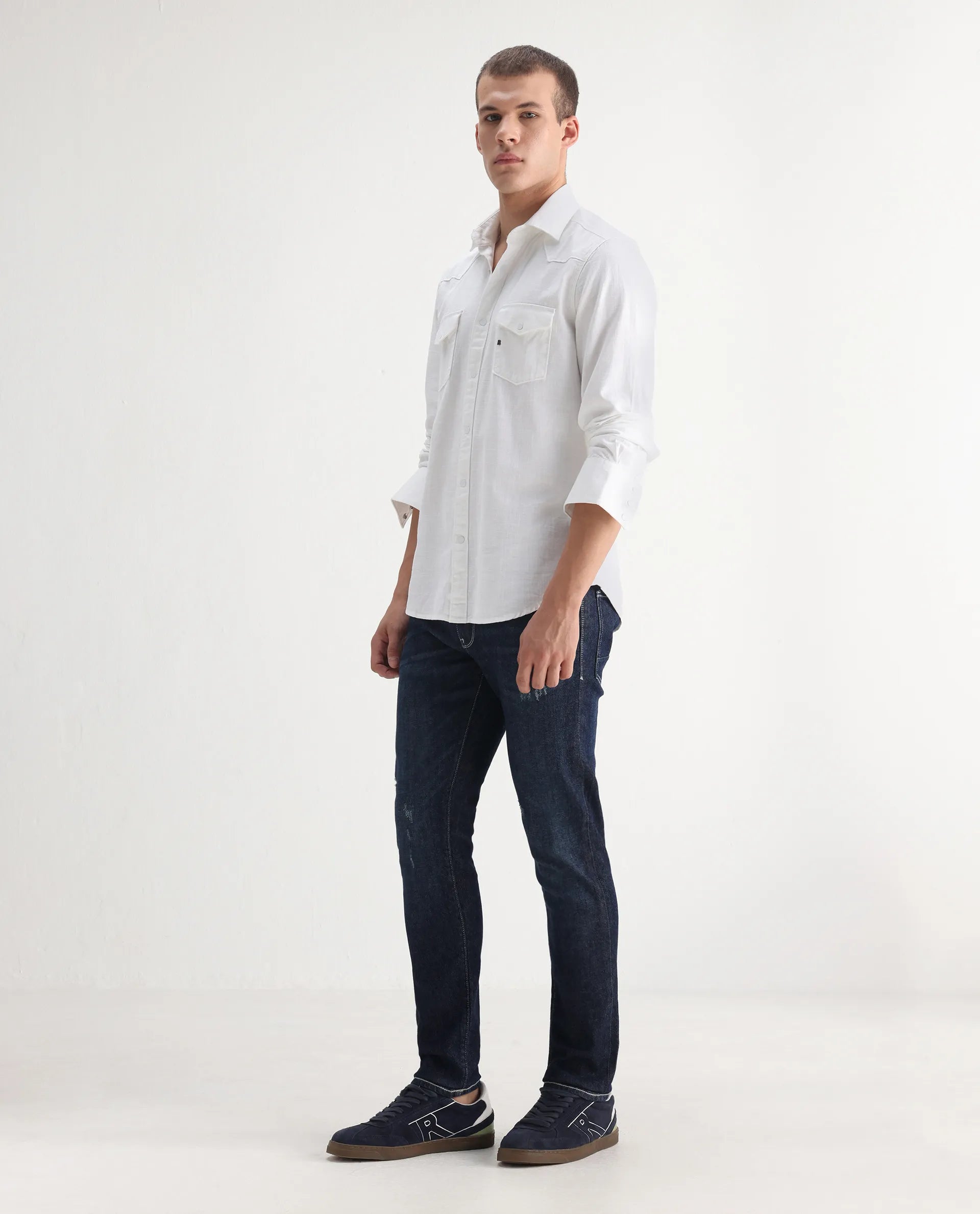 Rare Rabbit Men's Yuri Dark Blue Cotton Plain Hawk Slim Fit Jeans