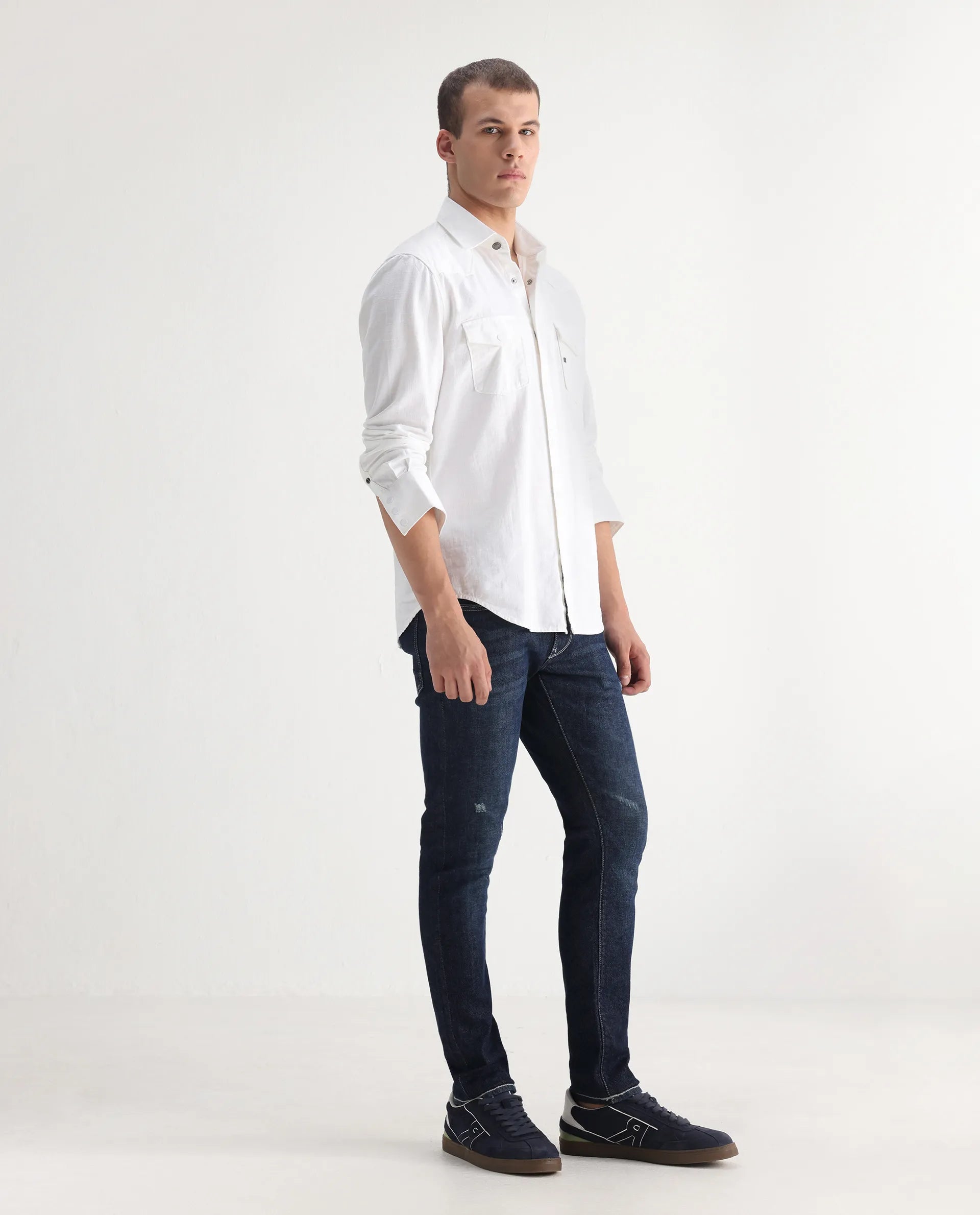 Rare Rabbit Men's Yuri Dark Blue Cotton Plain Hawk Slim Fit Jeans