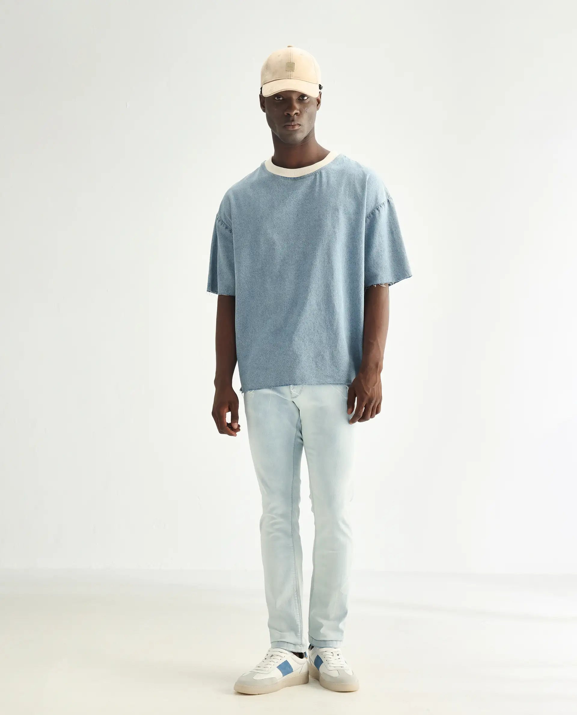 Rare Rabbit Men's Yuto Light Blue Cotton Plain Hawk Slim Fit Jeans