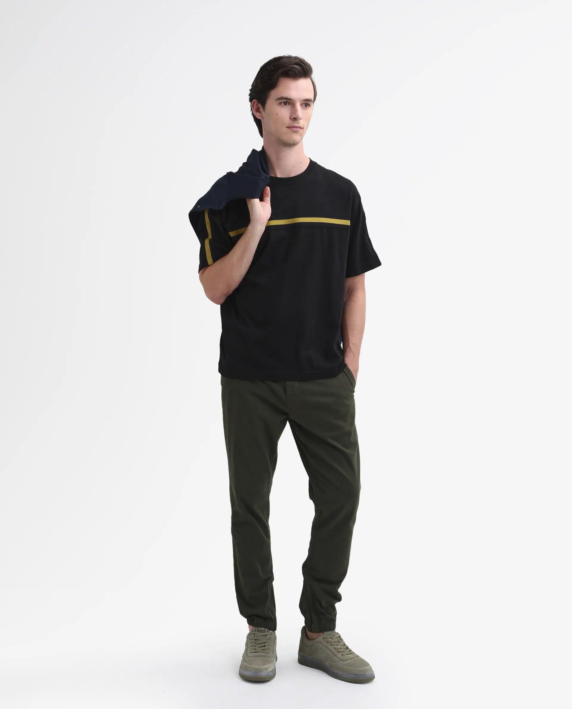 Rare Rabbit Men's Zade - Olive Cotton Plain Regular Fit Trouser