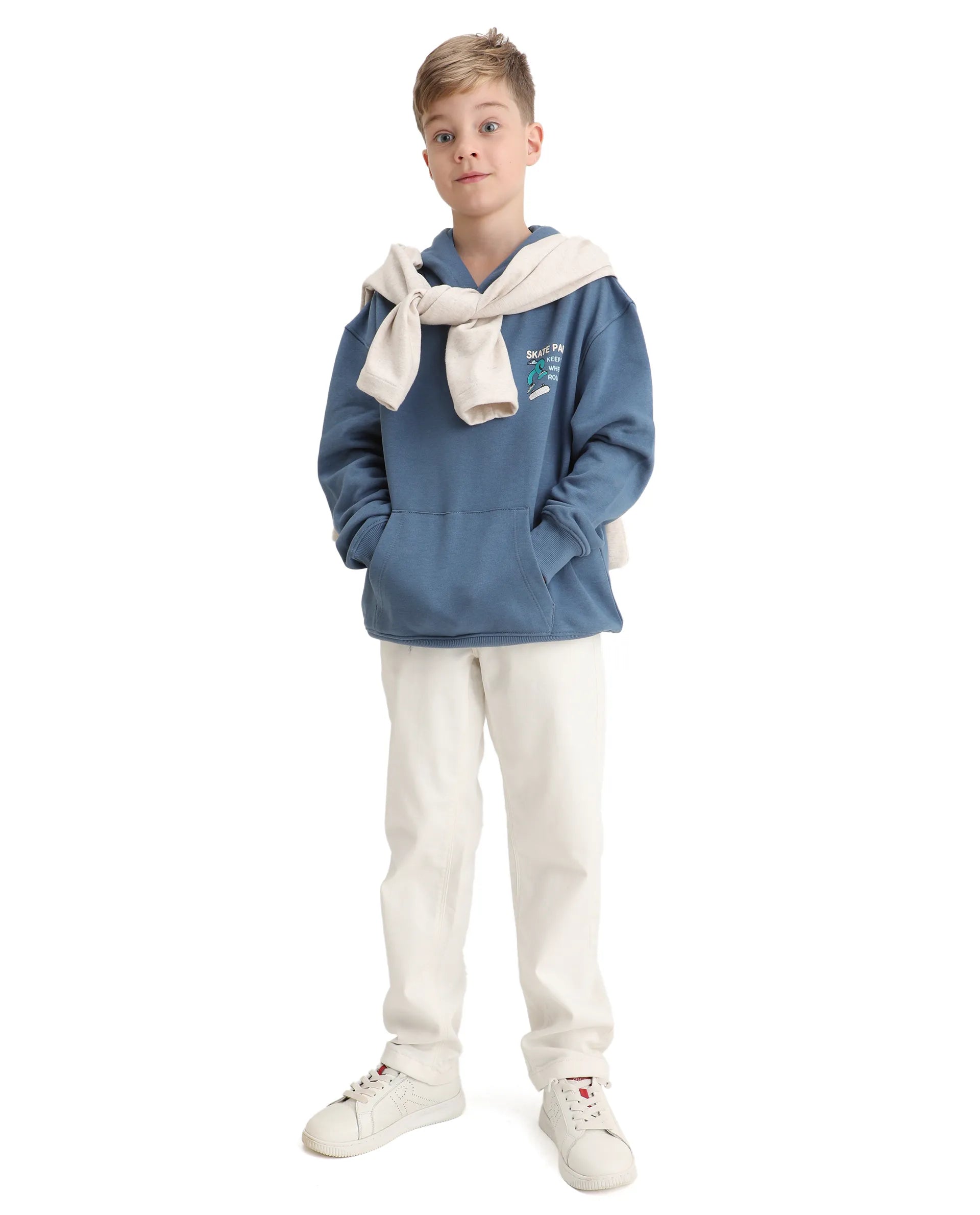 Rare Ones Kids Zaid Dusky Blue Cotton Blend Hd Print Oversized Sweatshirt