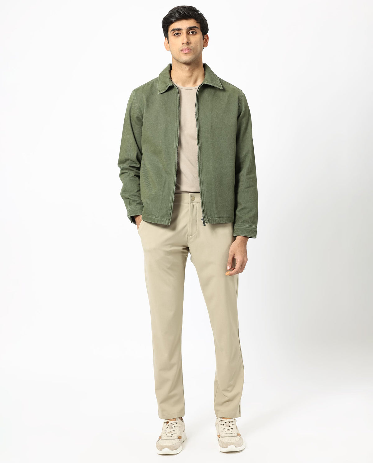Rare Rabbit Men's Zale Dark Green Cotton Fabric Full Sleeves Zip Closure Solid Twill Shacket