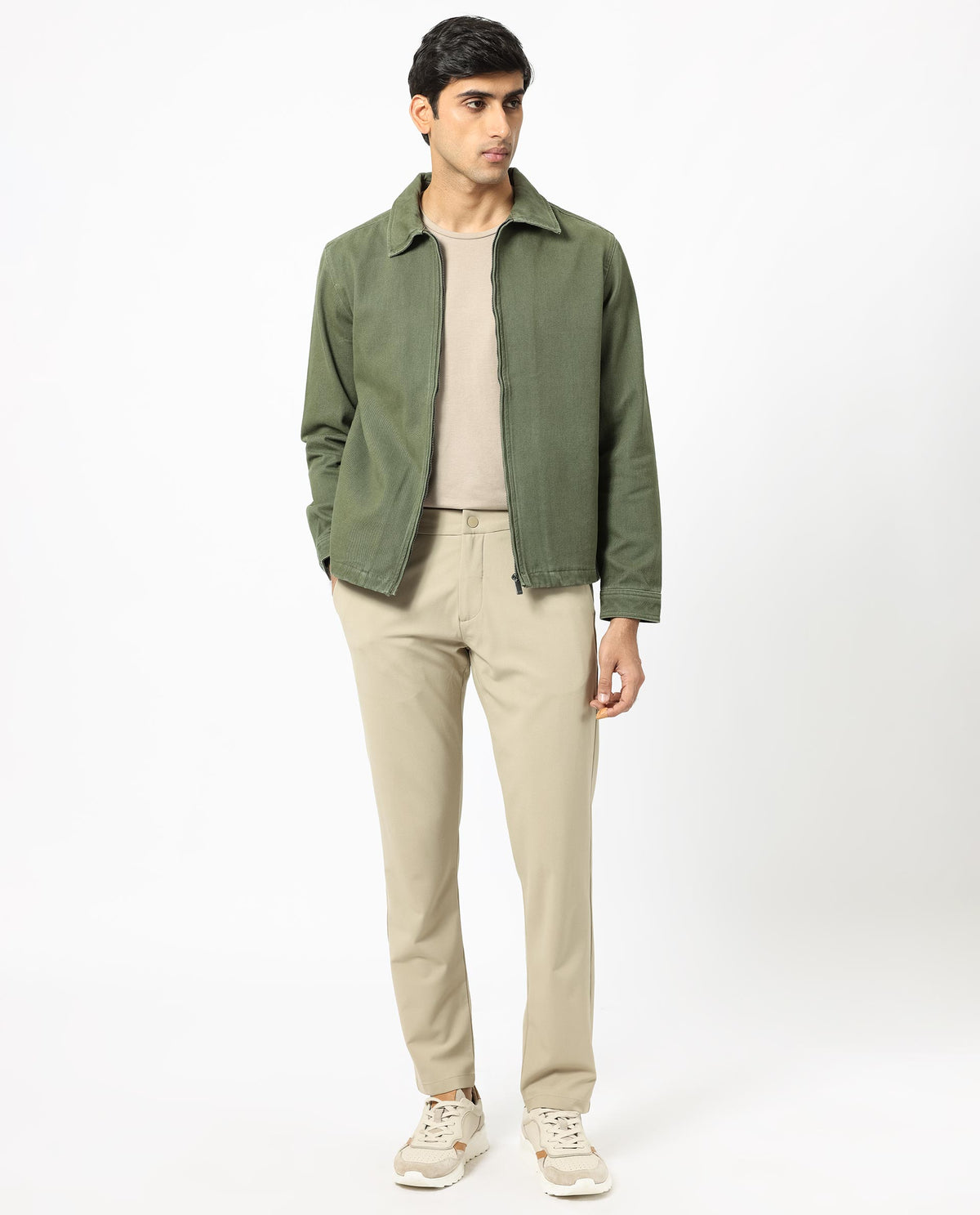 Rare Rabbit Men's Zale Dark Green Cotton Fabric Full Sleeves Zip Closure Solid Twill Shacket