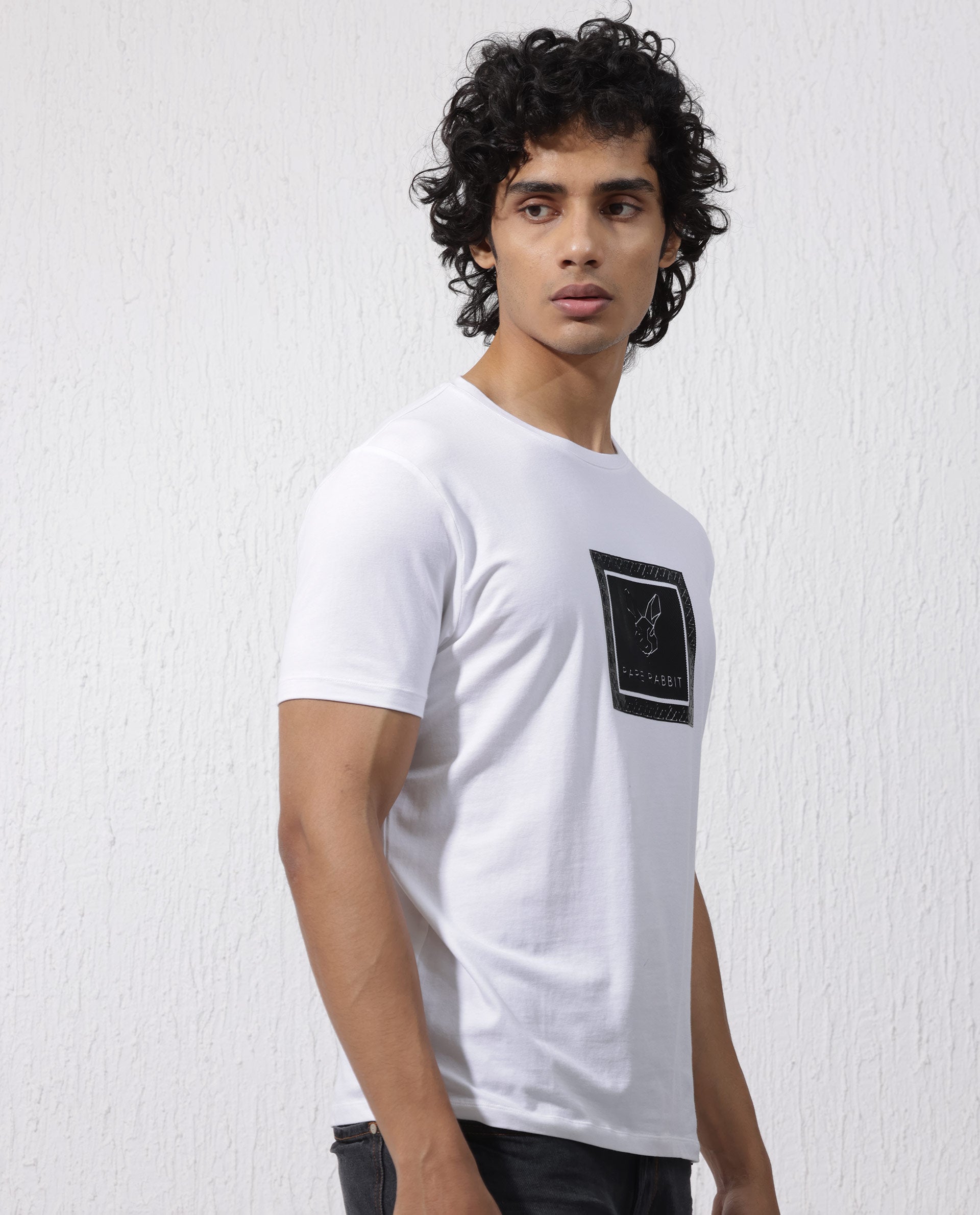 Rare Rabbit Men's Zalen White Short Sleeve Graphic Printed Logo T-shirt