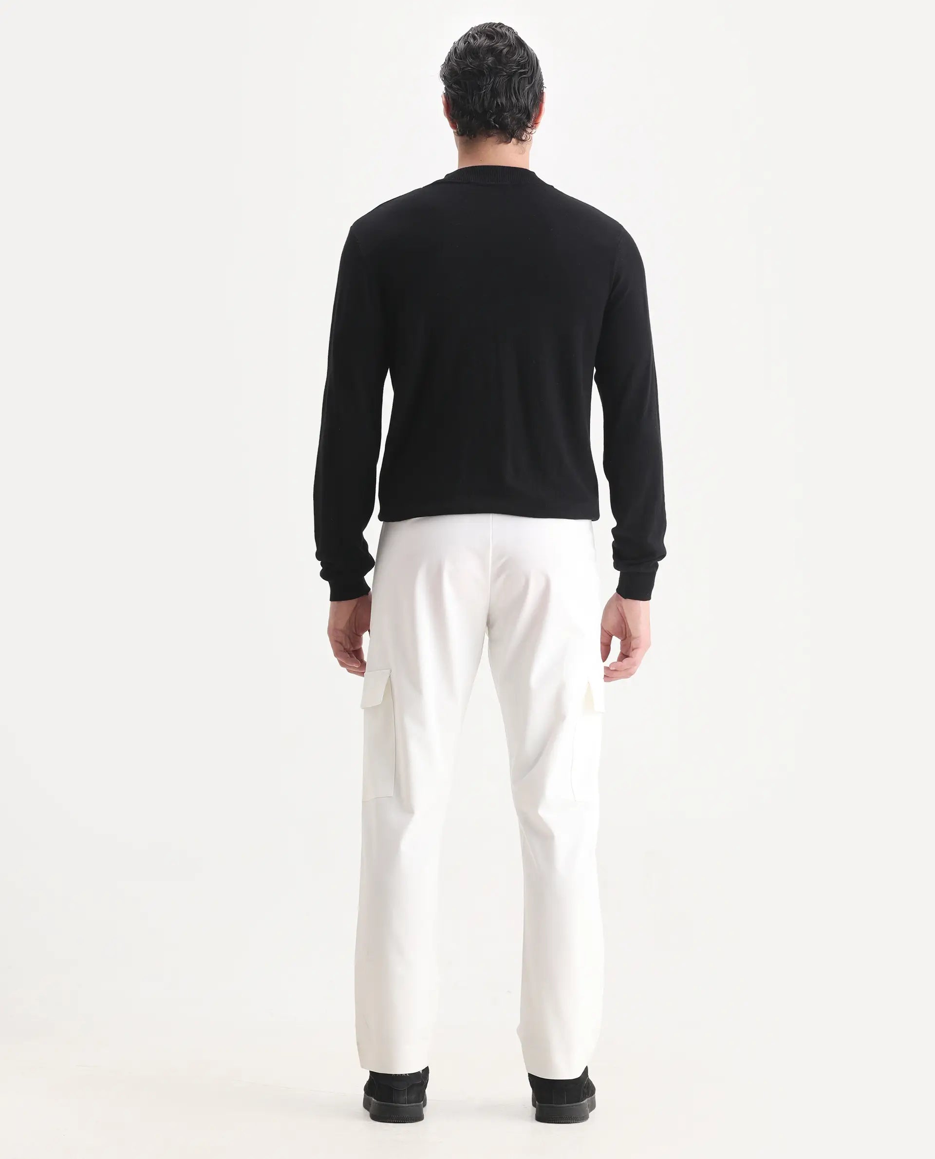 Rare Rabbit Men's Zal Off White Polyester Plain Relaxed Fit Trouser