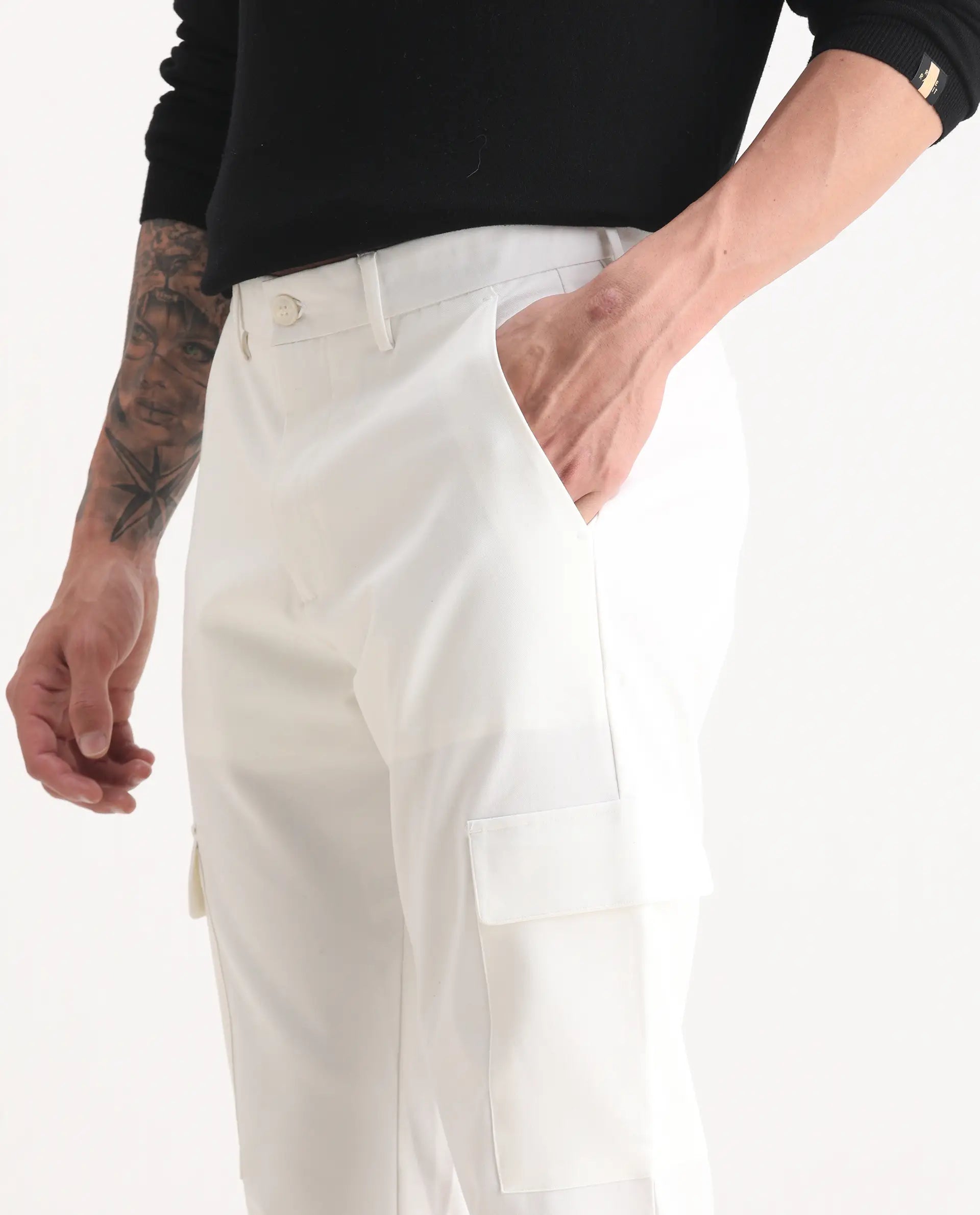 Rare Rabbit Men's Zal Off White Polyester Plain Relaxed Fit Trouser