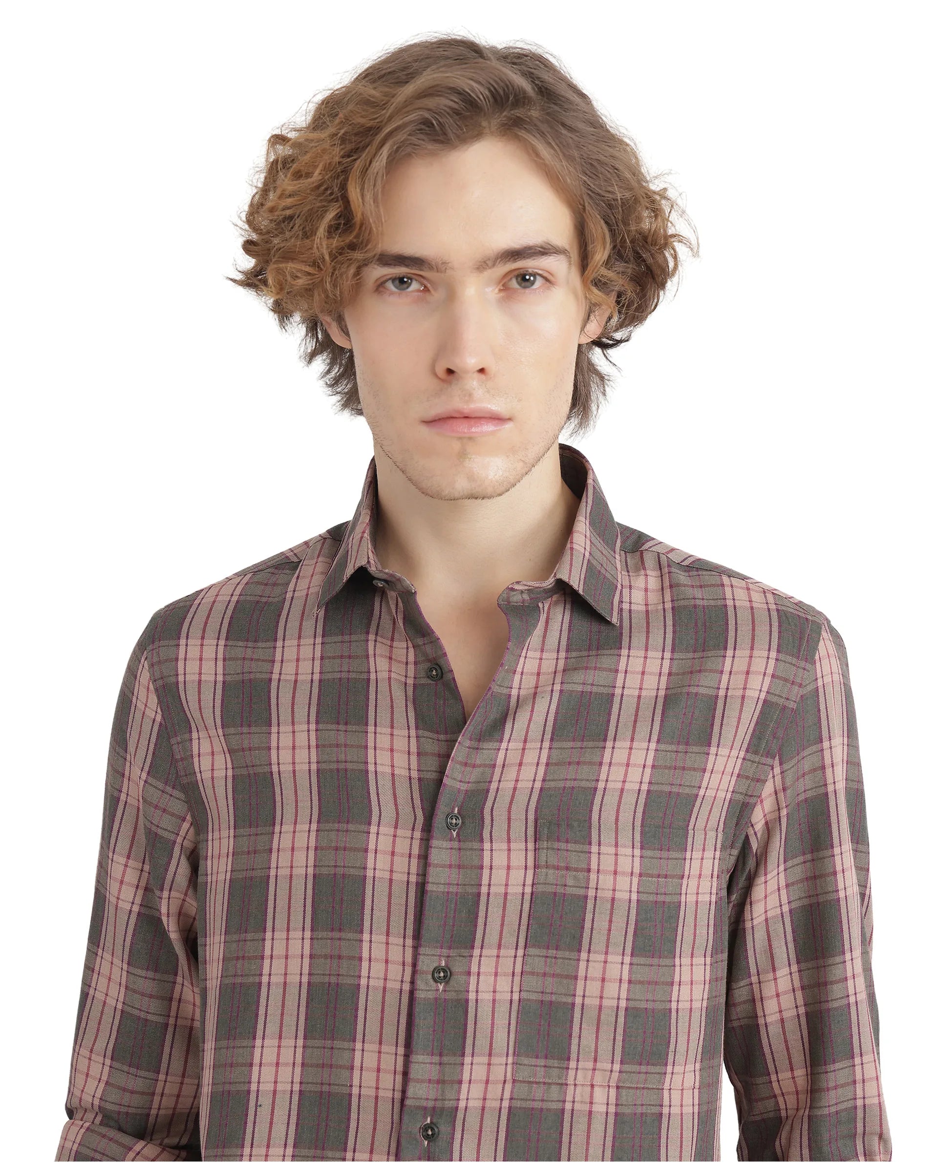 Rare Rabbit Men's Zamb Olive Cotton Fabric Full Sleeve Oversized Fit Graphic Back Print Checks Shirt