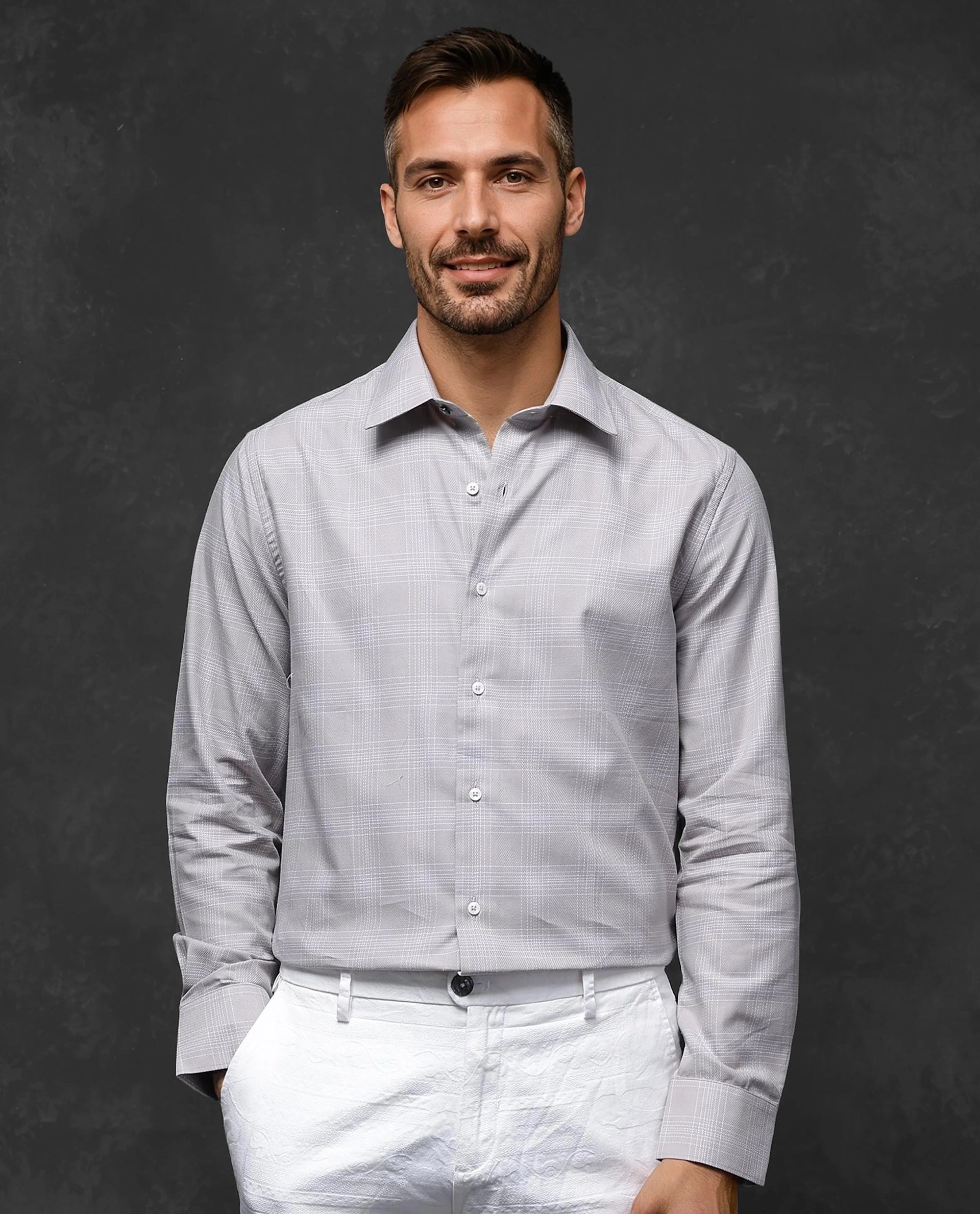 Rare Rabbit Men Zana Dusky Beige Full Sleeve Collared Neck Button Closure Regular Fit Checks Shirt