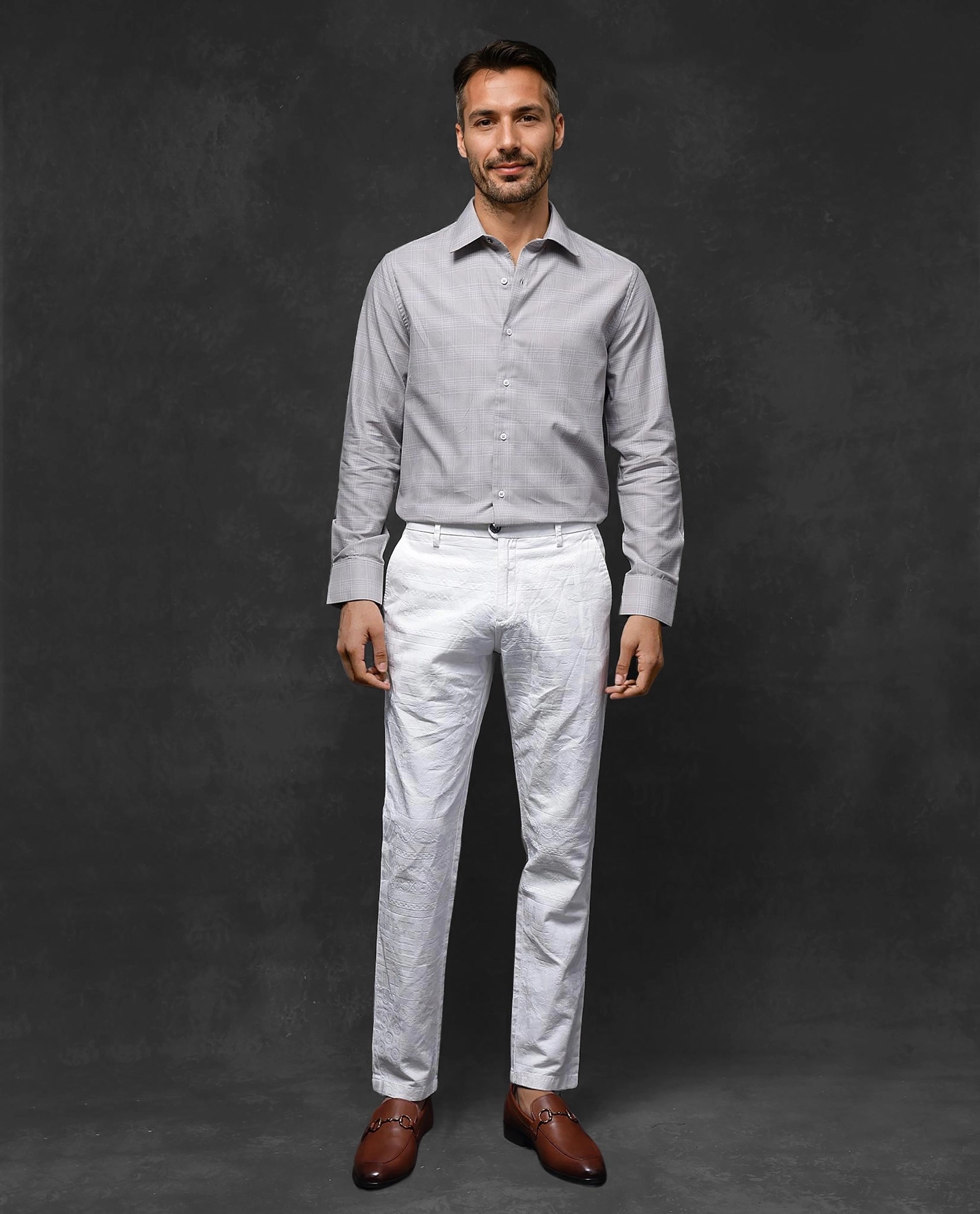 Rare Rabbit Men Zana Dusky Beige Full Sleeve Collared Neck Button Closure Regular Fit Checks Shirt