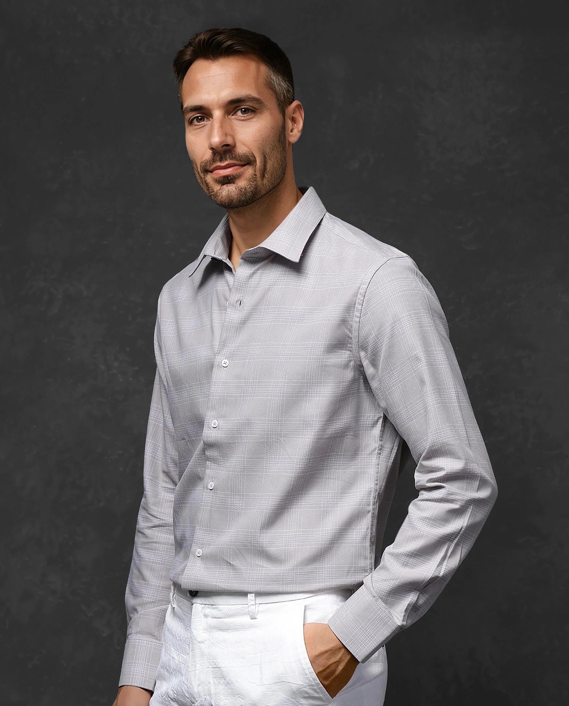 Rare Rabbit Men Zana Dusky Beige Full Sleeve Collared Neck Button Closure Regular Fit Checks Shirt