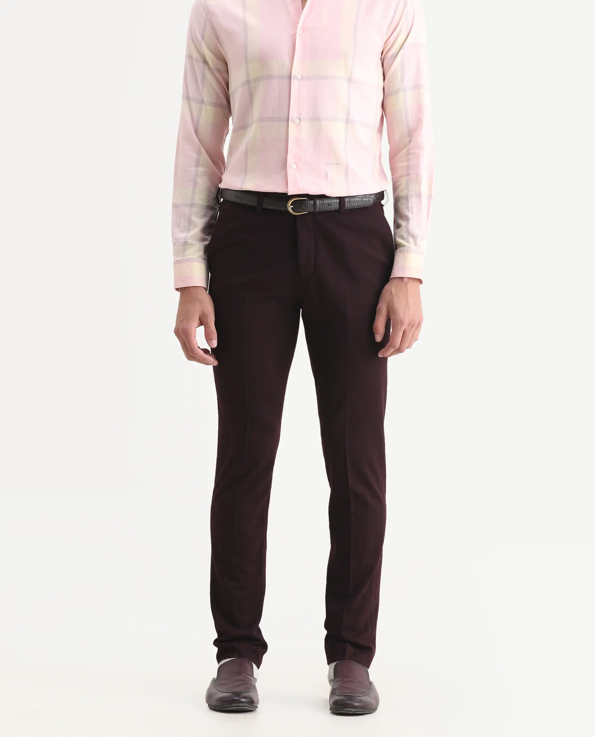 Rare Rabbit Men's Zandro Maroon Rayon Plain Tailored Fit Full Sleeve Lapel Neck Suits