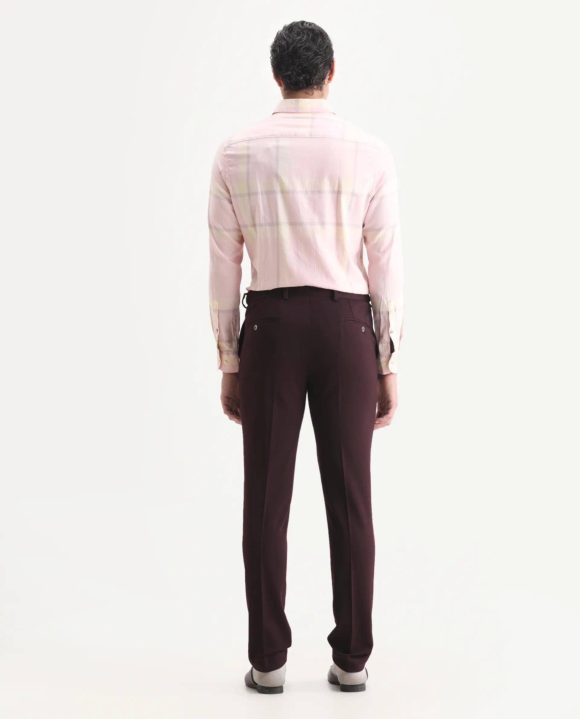 Rare Rabbit Men's Zandro Maroon Rayon Plain Tailored Fit Full Sleeve Lapel Neck Suits