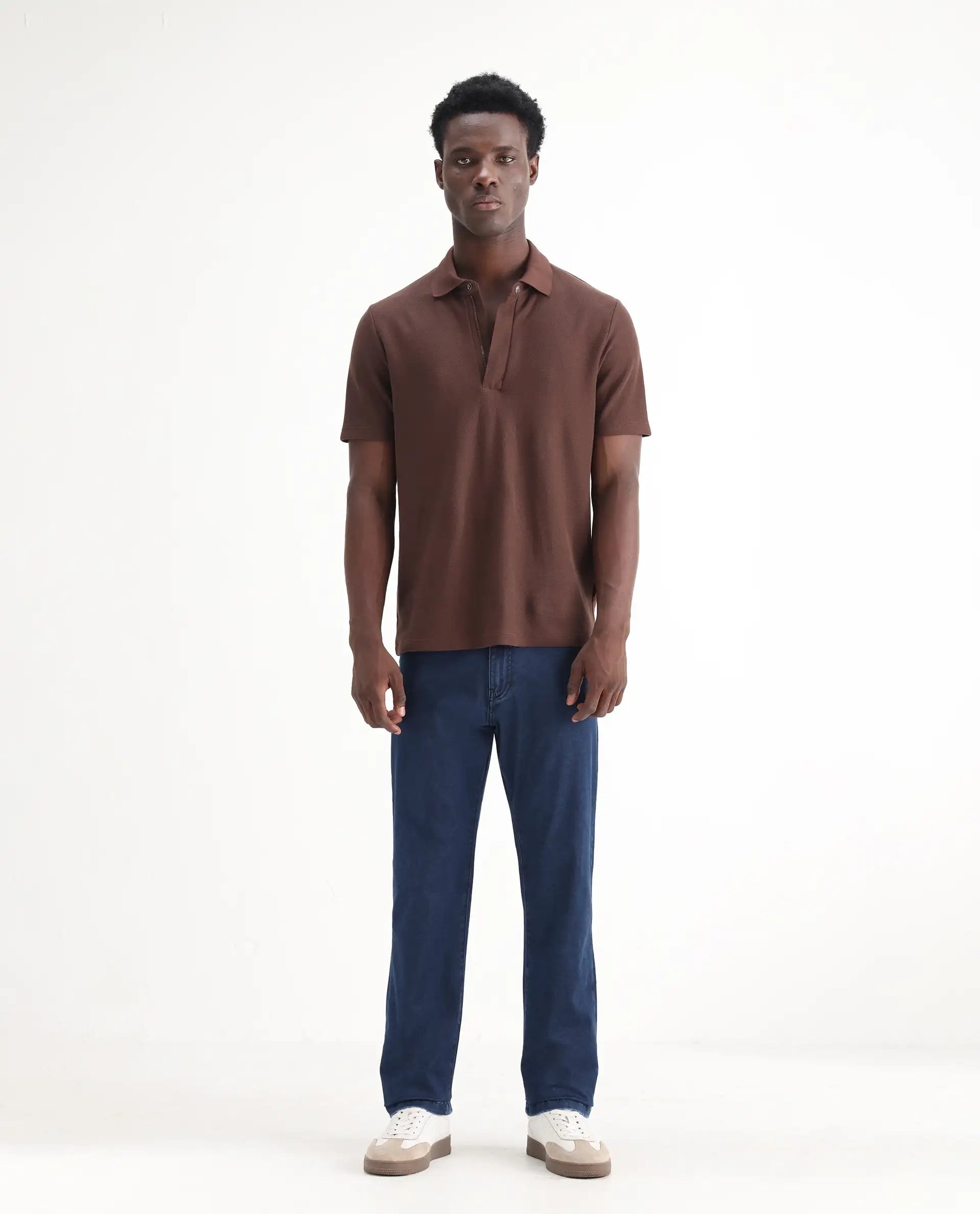 Rare Rabbit Men's Zane Dark Blue Cotton Plain Morris Regular Fit Jeans