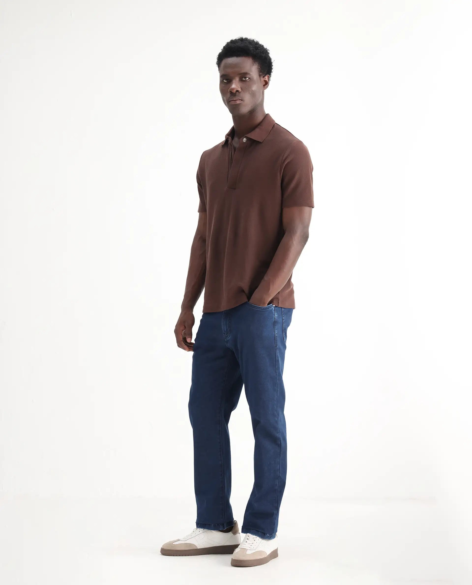 Rare Rabbit Men's Zane Dark Blue Cotton Plain Morris Regular Fit Jeans