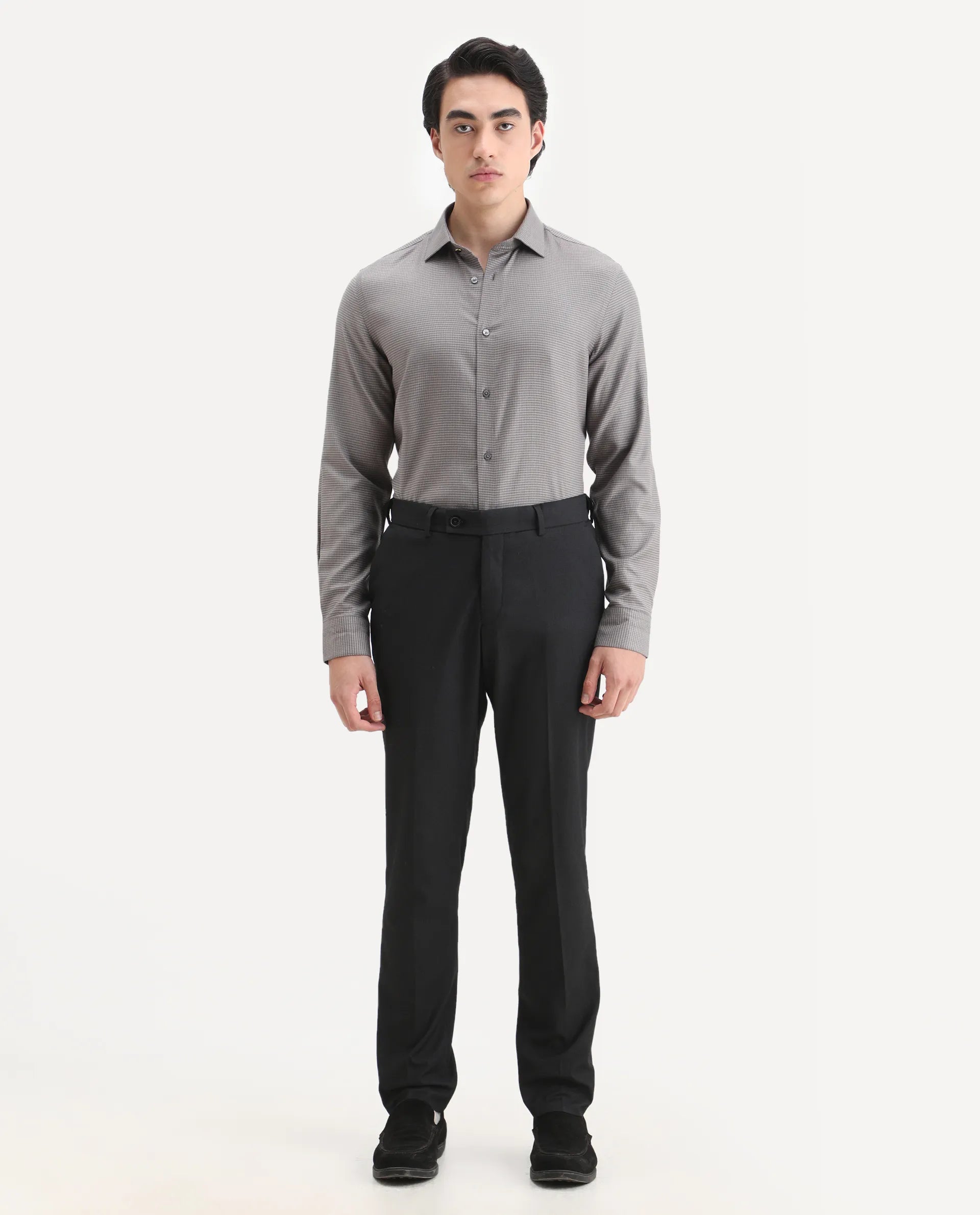 Rare Rabbit Men's Zanza Black Polyester Plain Tailored Fit Full Sleeve Lapel Neck Suits