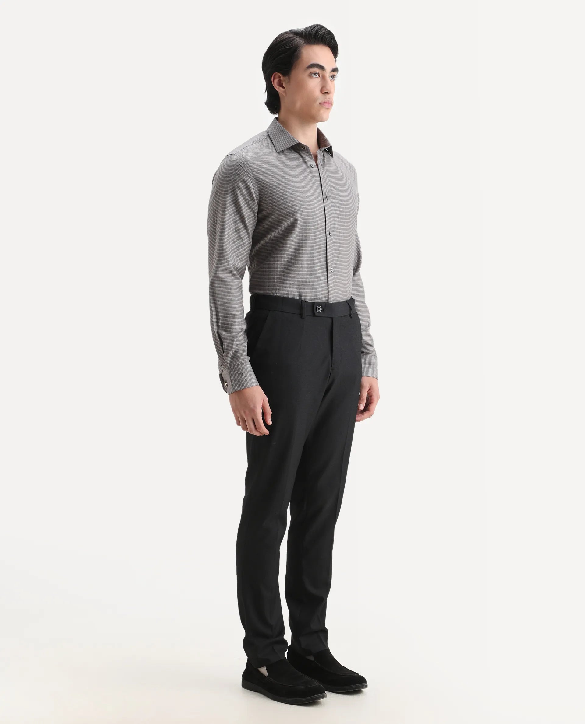 Rare Rabbit Men's Zanza Black Polyester Plain Tailored Fit Full Sleeve Lapel Neck Suits