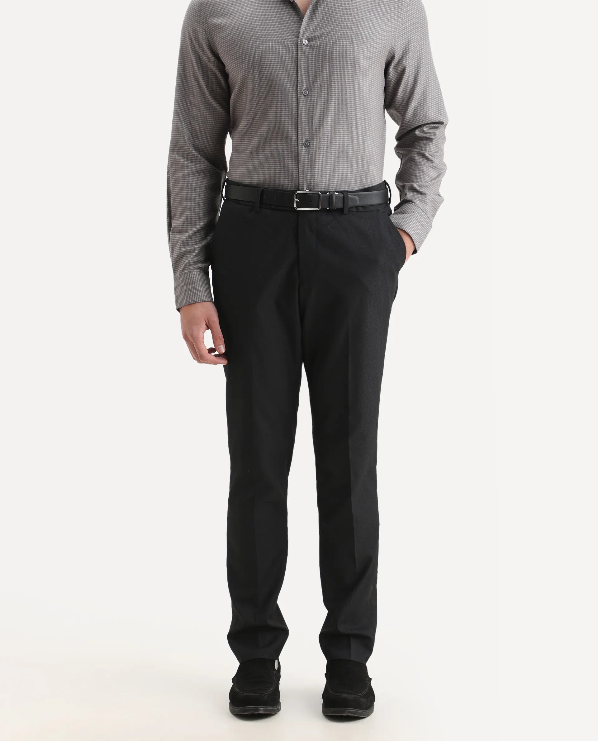 Rare Rabbit Men's Zanza Black Polyester Plain Tailored Fit Full Sleeve Lapel Neck Suits