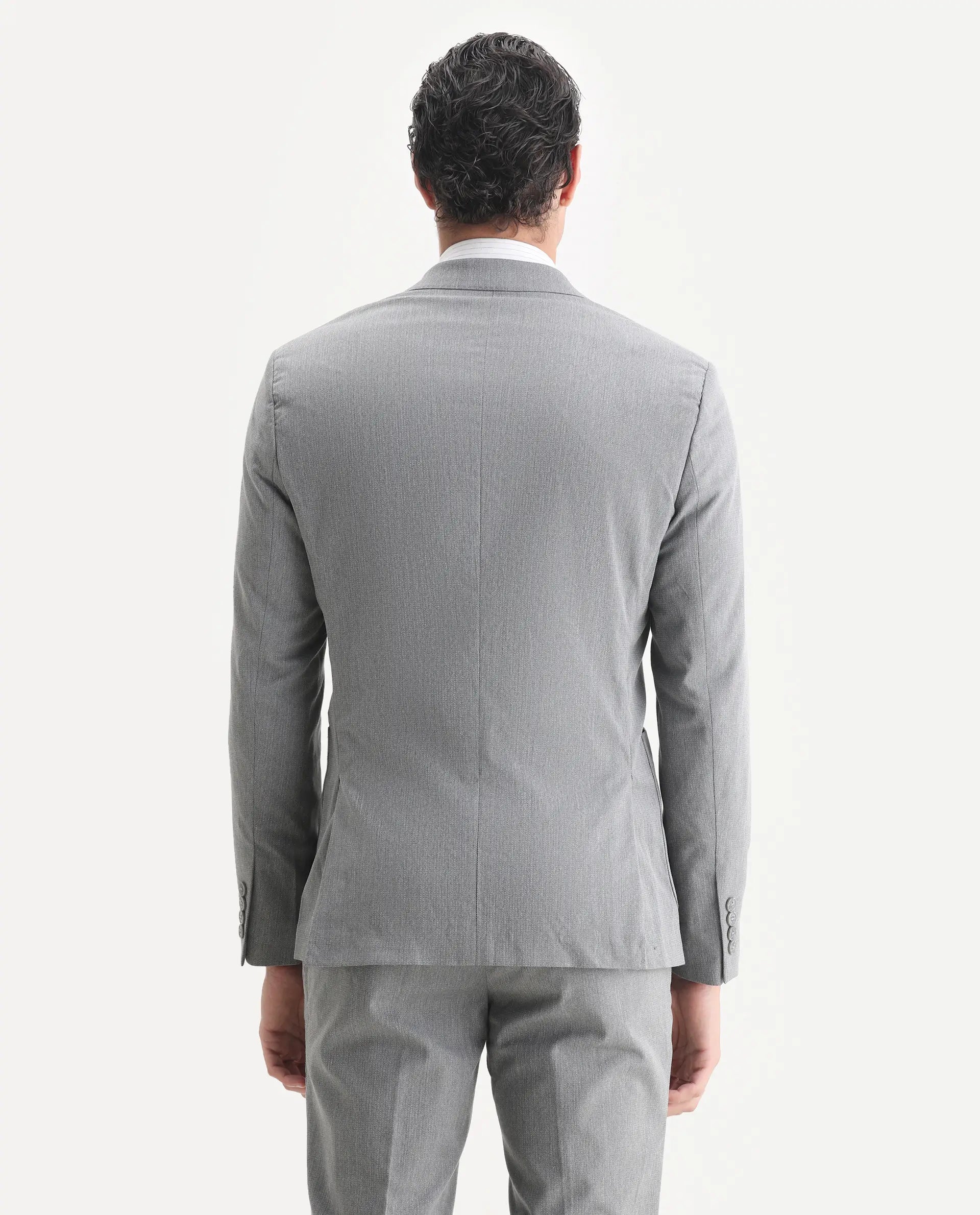 Rare Rabbit Men's Zanza Grey Polyester Plain Tailored Fit Full Sleeve Lapel Neck Suits