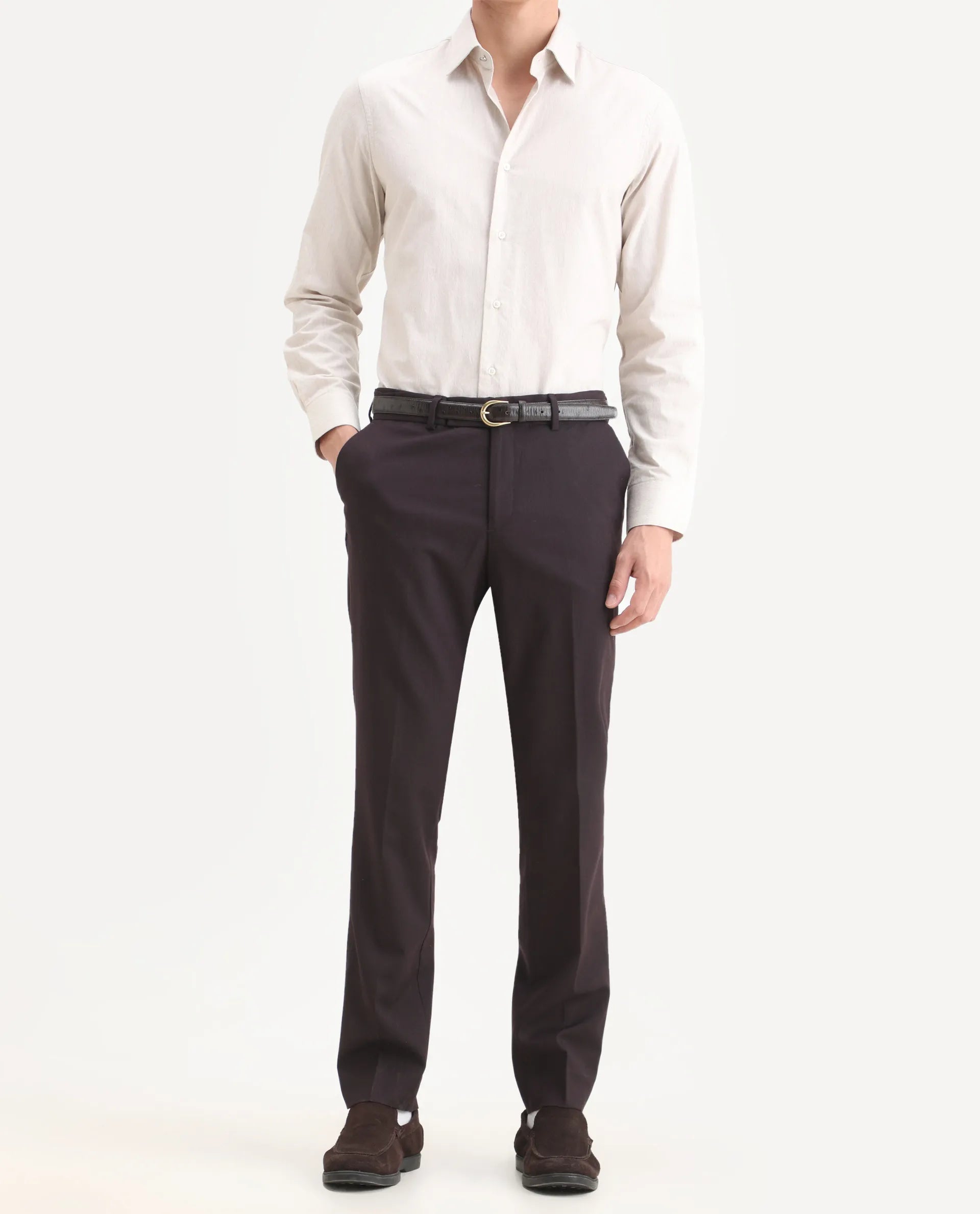 Rare Rabbit Men's Zanza Maroon Polyester Plain Tailored Fit Full Sleeve Lapel Neck Suits