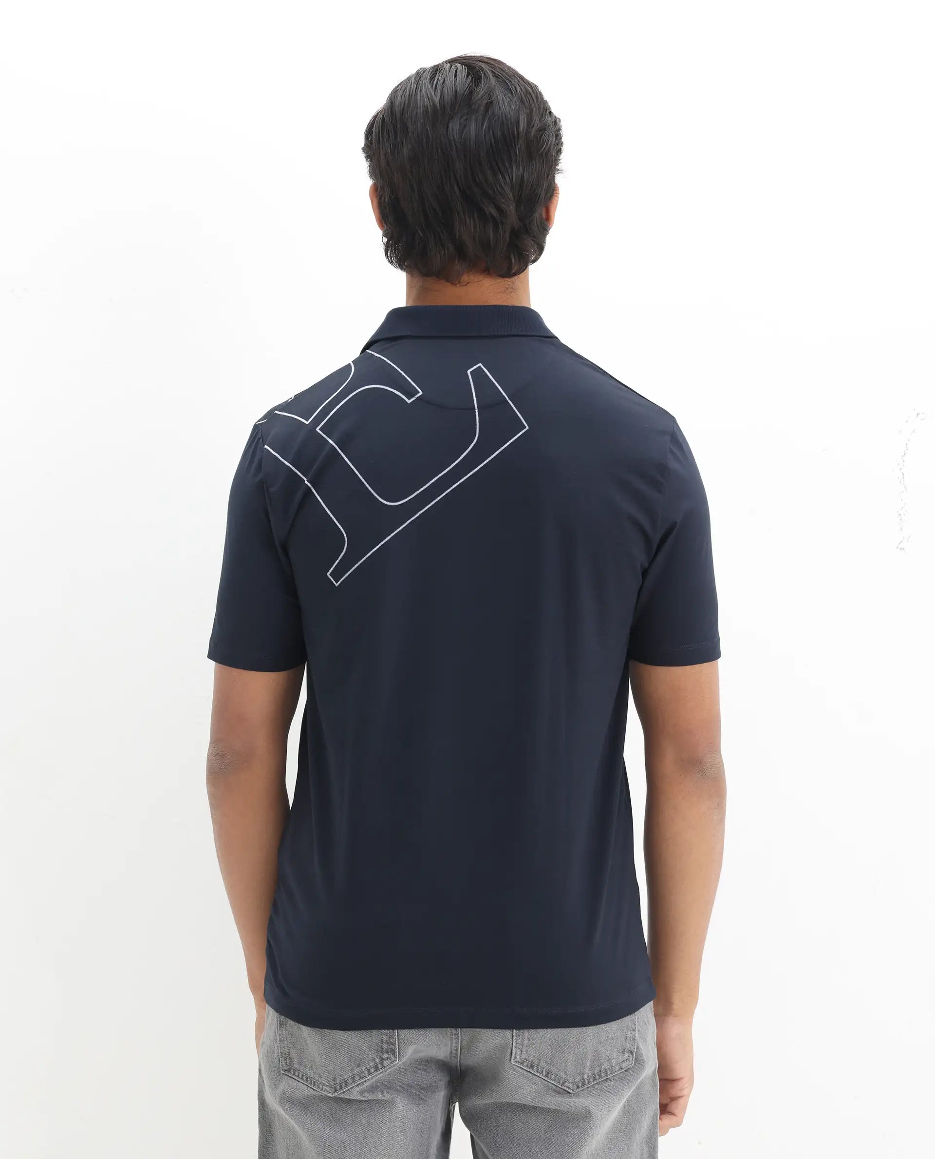 Rare Rabbit Men's Zapos Navy Cotton Graphic Print Regular Fit Half Sleeve Polo