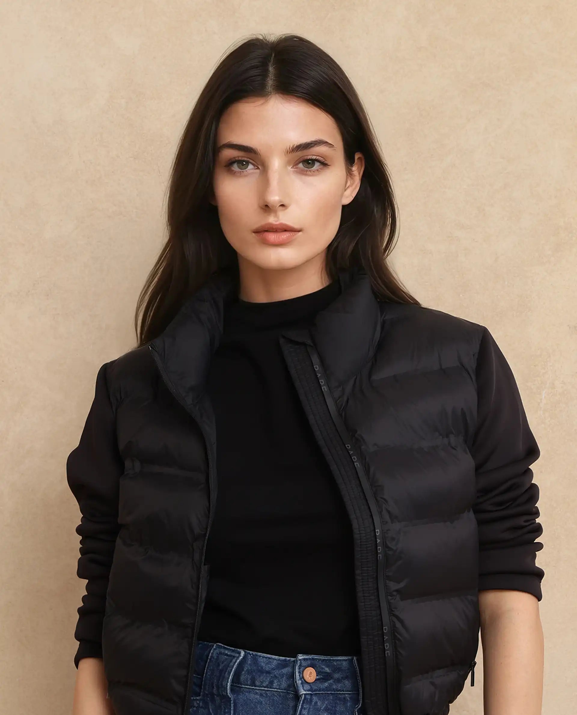 Rareism Women Zarcro Black Full Sleeve Stand Collar Zipper Closure Plain Jacket